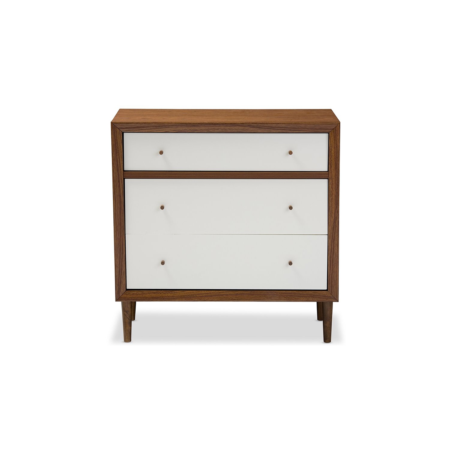 Baxton Studio Harlow 3 Drawer Chest in White and Walnut