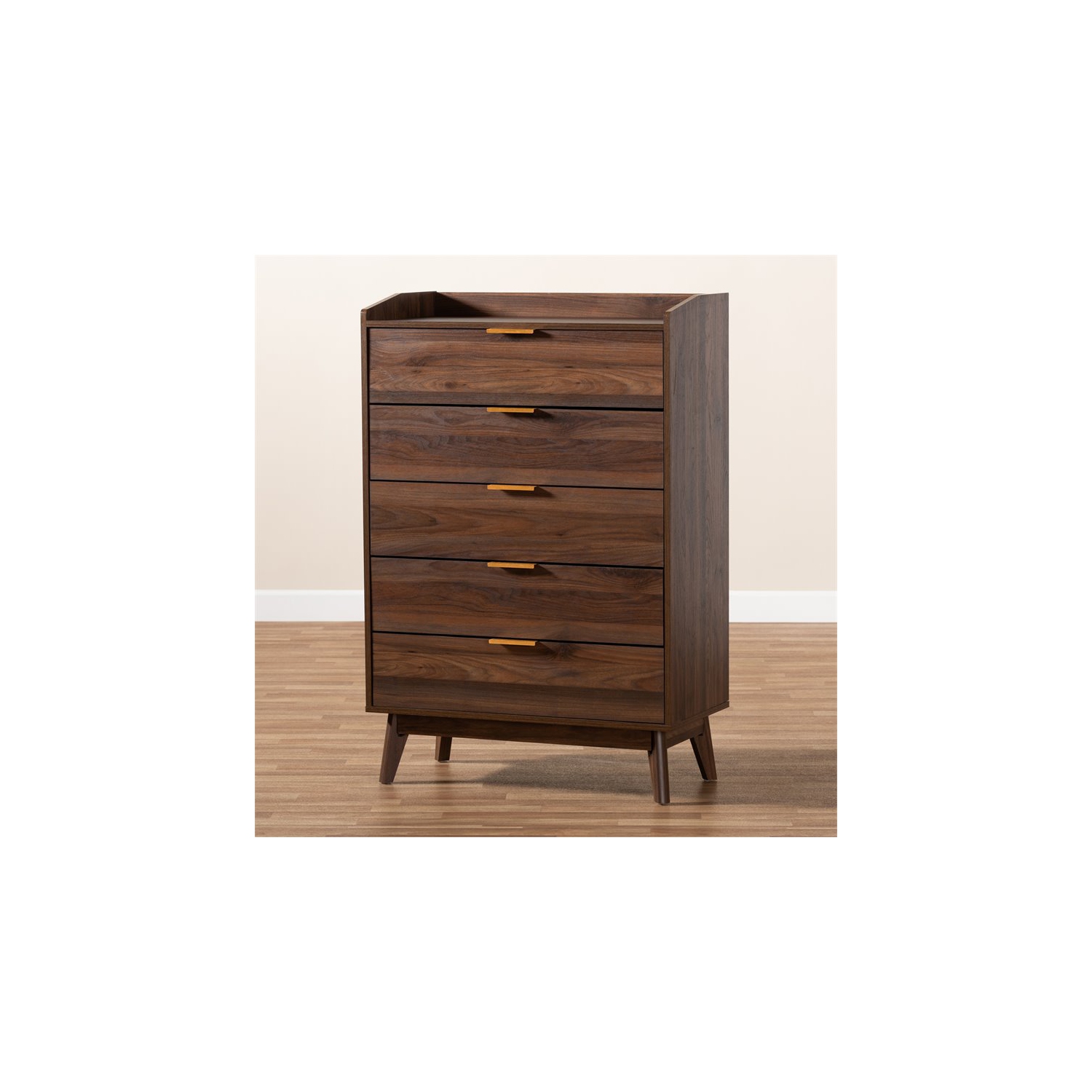 Baxton Studio Lena Walnut Brown Finished 5-Drawer Wood Chest