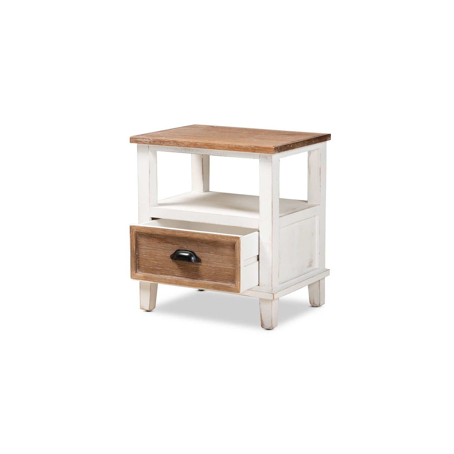 Baxton Studio Glynn Two-Tone White and Oak Brown Wood 1-Drawer End Table