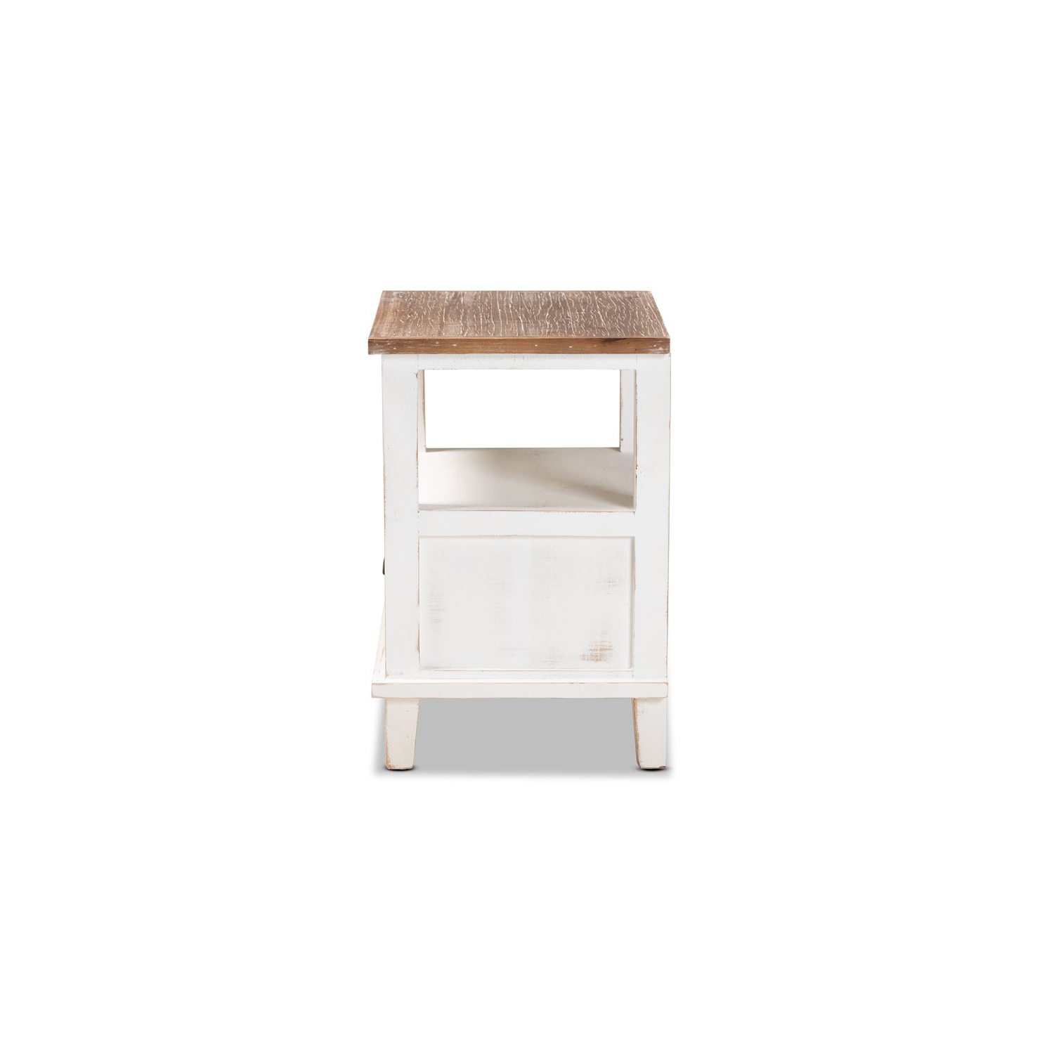 Baxton Studio Glynn Two-Tone White and Oak Brown Wood 1-Drawer End Table