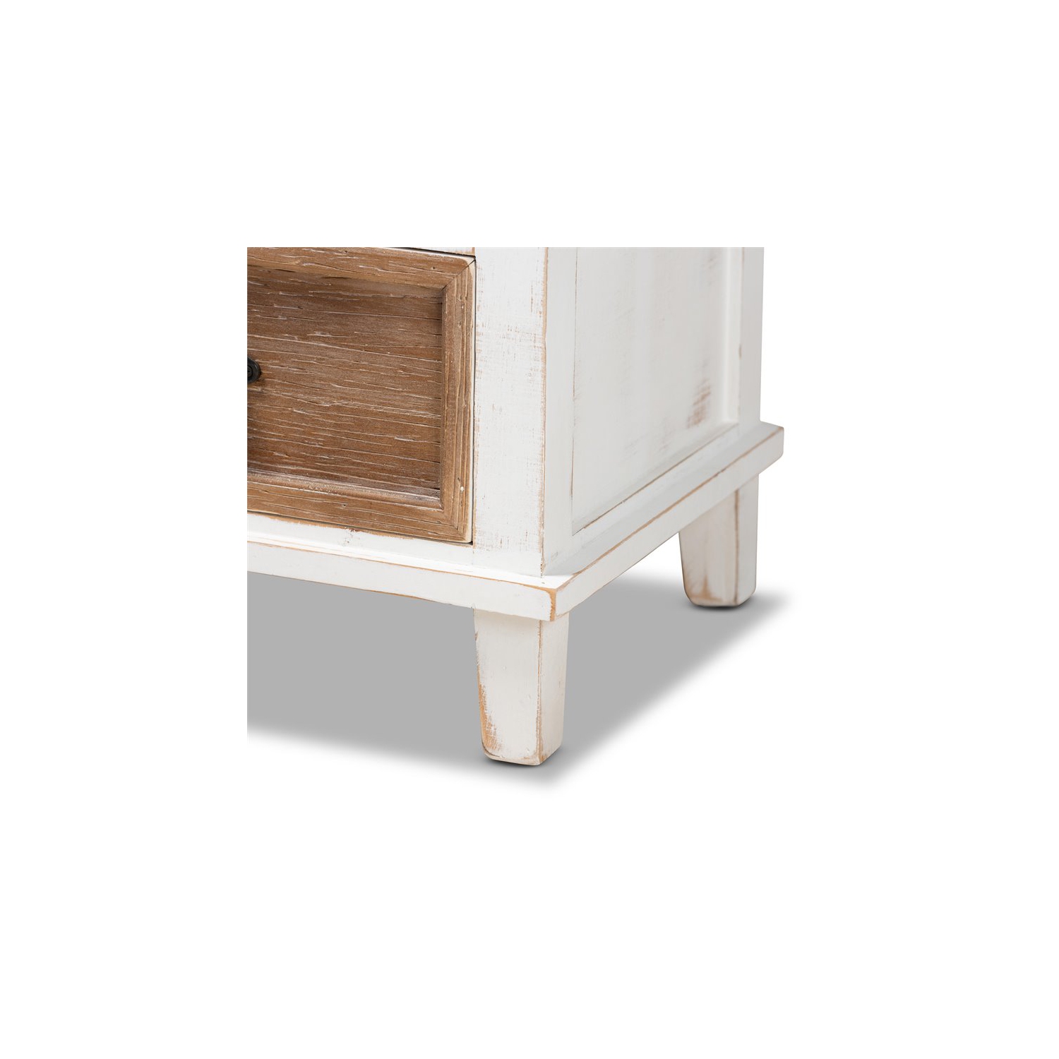 Baxton Studio Glynn Two-Tone White and Oak Brown Wood 1-Drawer End Table