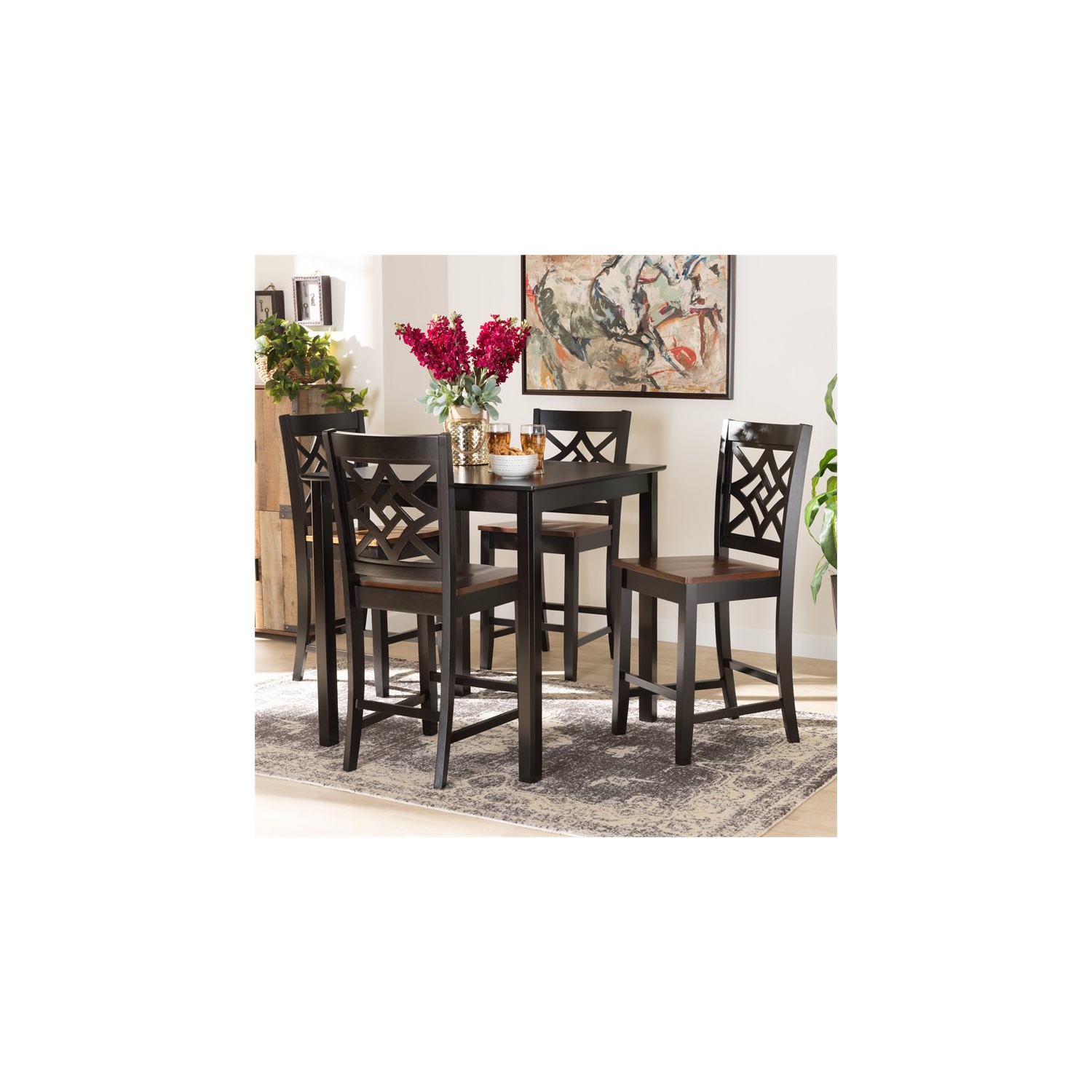 Baxton Studio Two-Tone Dark Brown and Walnut Brown Finished Wood 5-Piece Pub Set