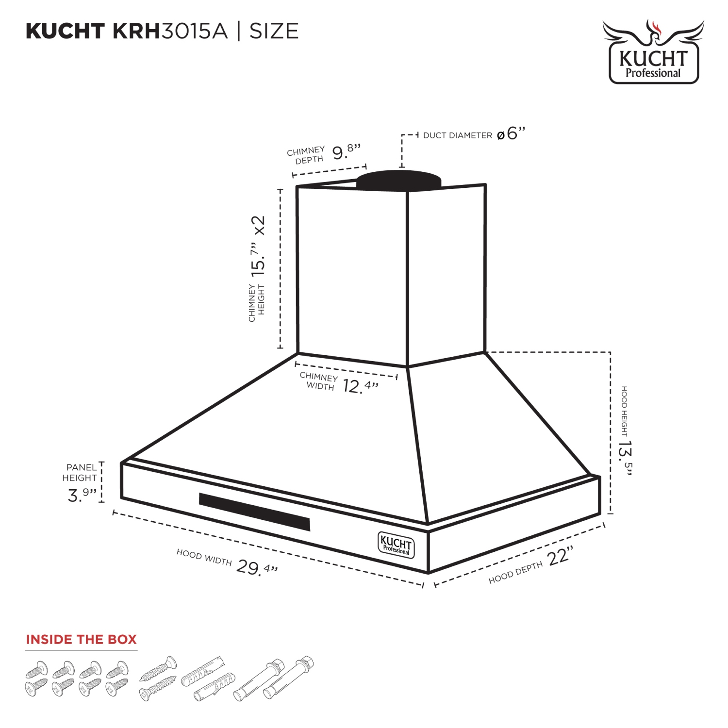 KUCHT Professional 30-inch Wall Mounted Range Hood 900CFM in Black