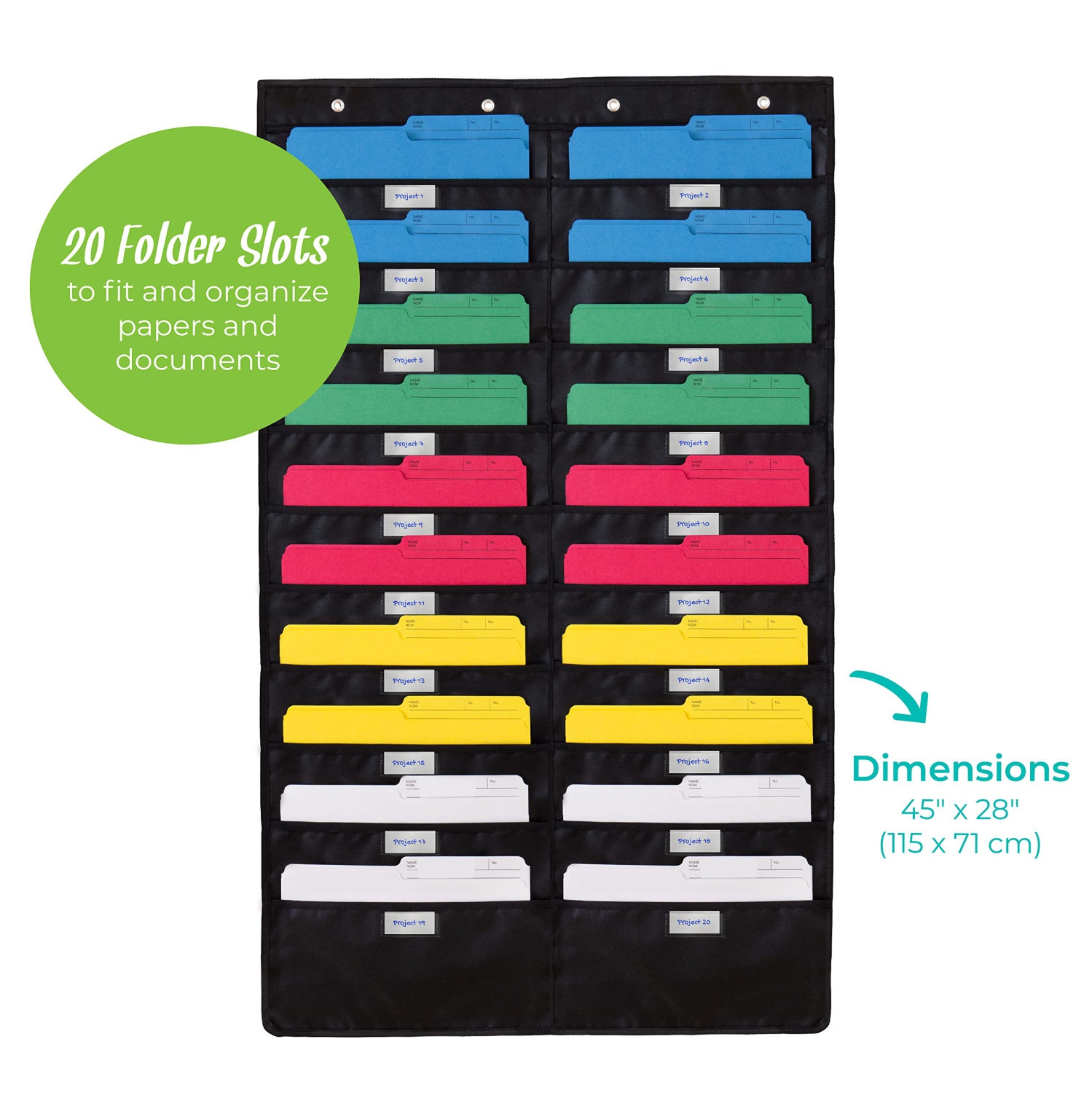 Hanging File Organizer | Black, Letter-sized, Storage Pocket Chart For Office, Home And Classroom - Walldeca