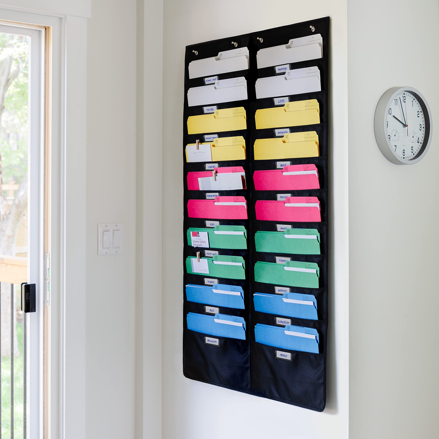 Hanging File Organizer | Black, Letter-sized, Storage Pocket Chart For Office, Home And Classroom - Walldeca
