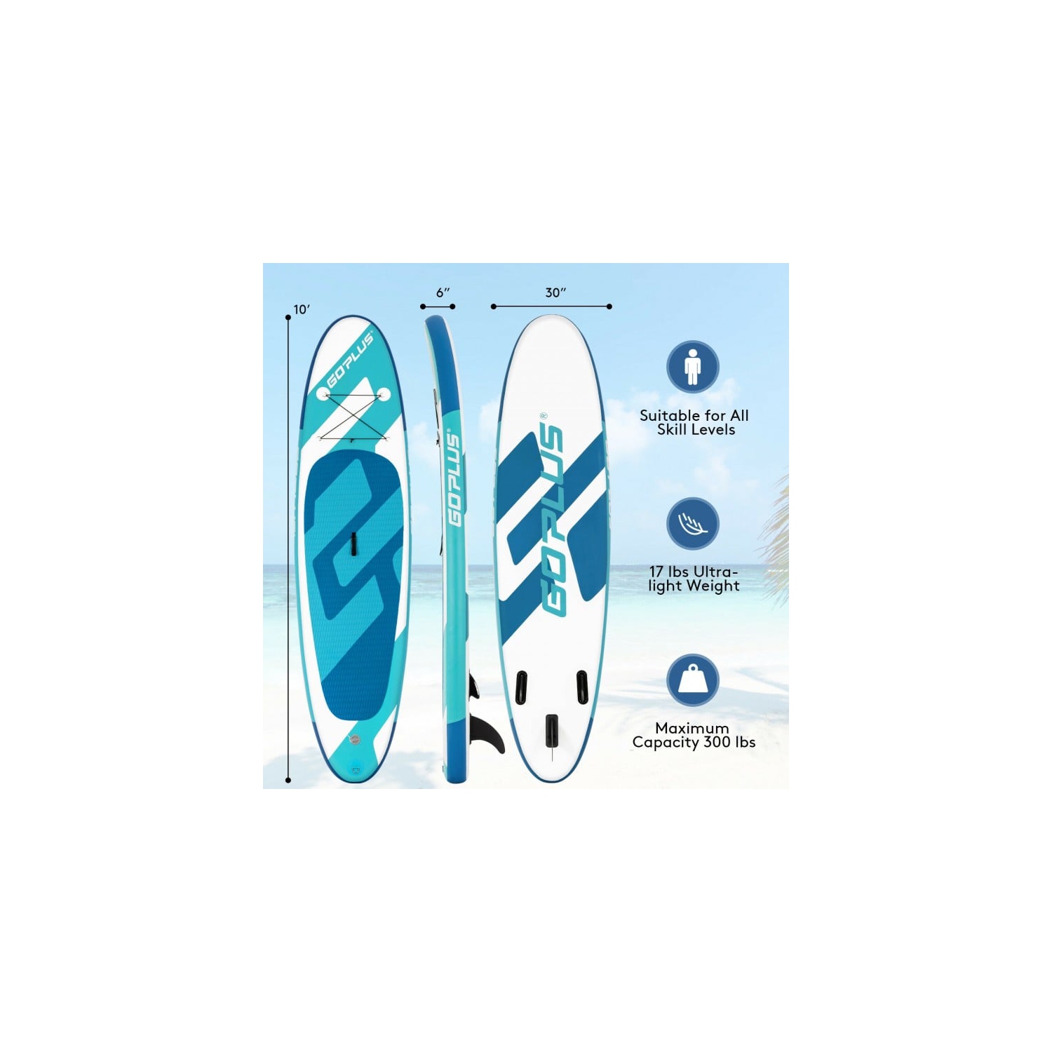 10 Feet Inflatable Stand Up Paddle Board 6 Inch Thick with Accessory Pack