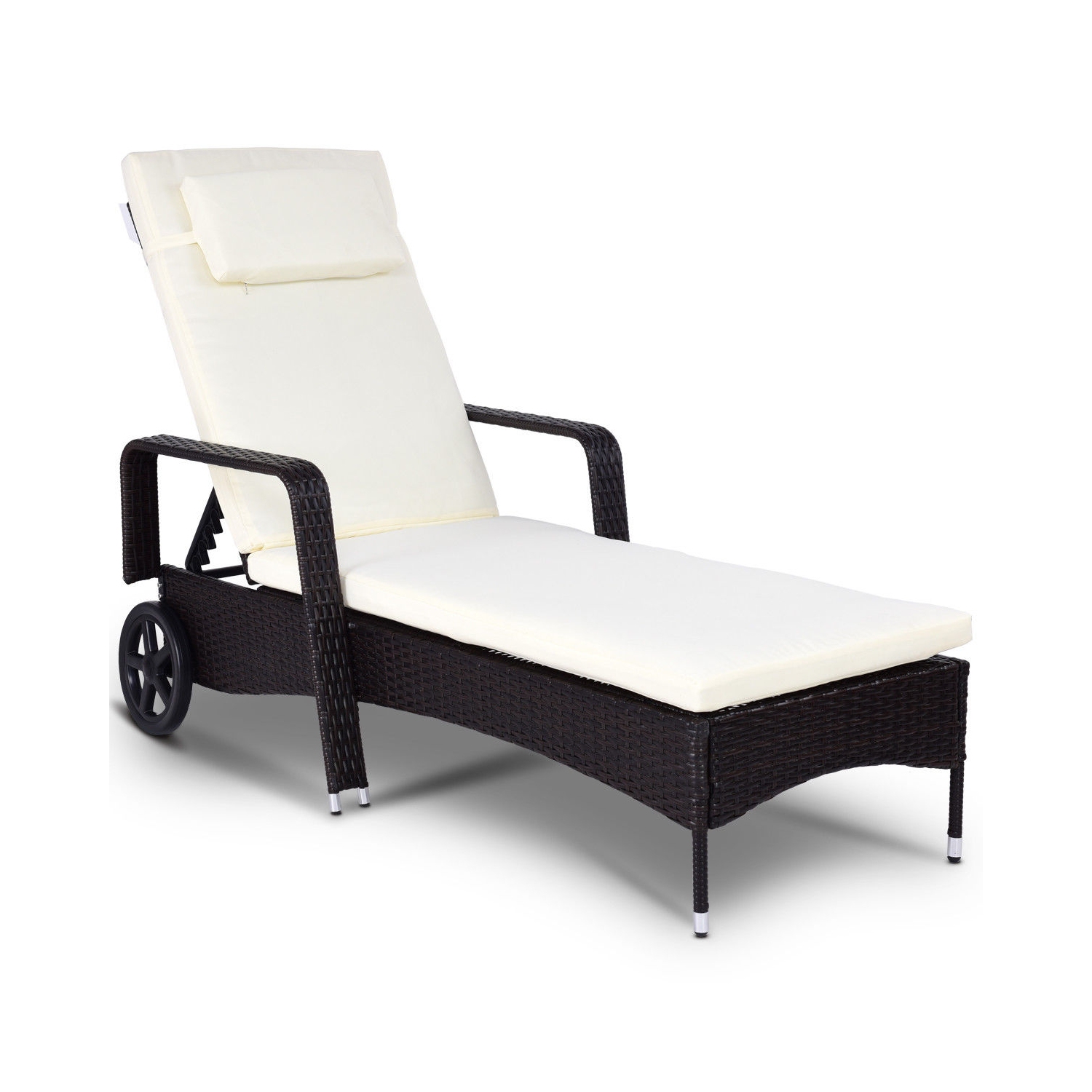 Chaise longue extérieure inclinable et rembourrée avec dossier ajustable