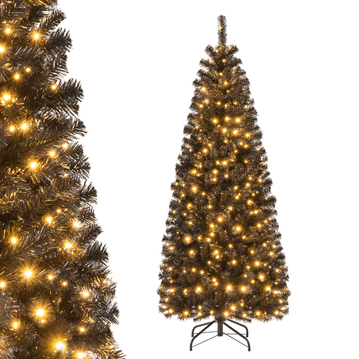 Arbre de Noël illuminé à charnières en arbre de Noël avec 618 embouts en PVC et 300 lumières blanc chaud de 6 pi HappyGrill