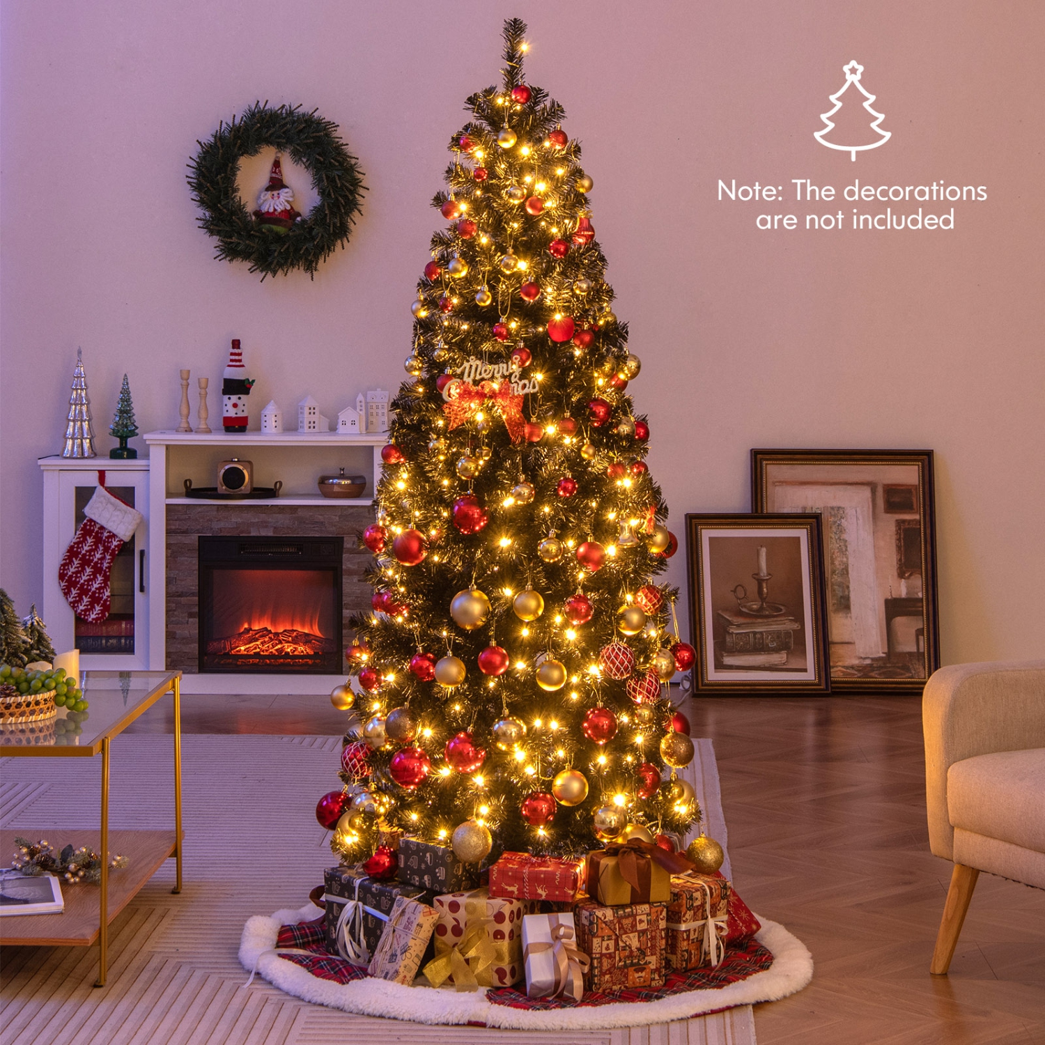 Arbre de Noël illuminé à charnières en arbre de Noël avec 618 embouts en PVC et 300 lumières blanc chaud de 6 pi HappyGrill