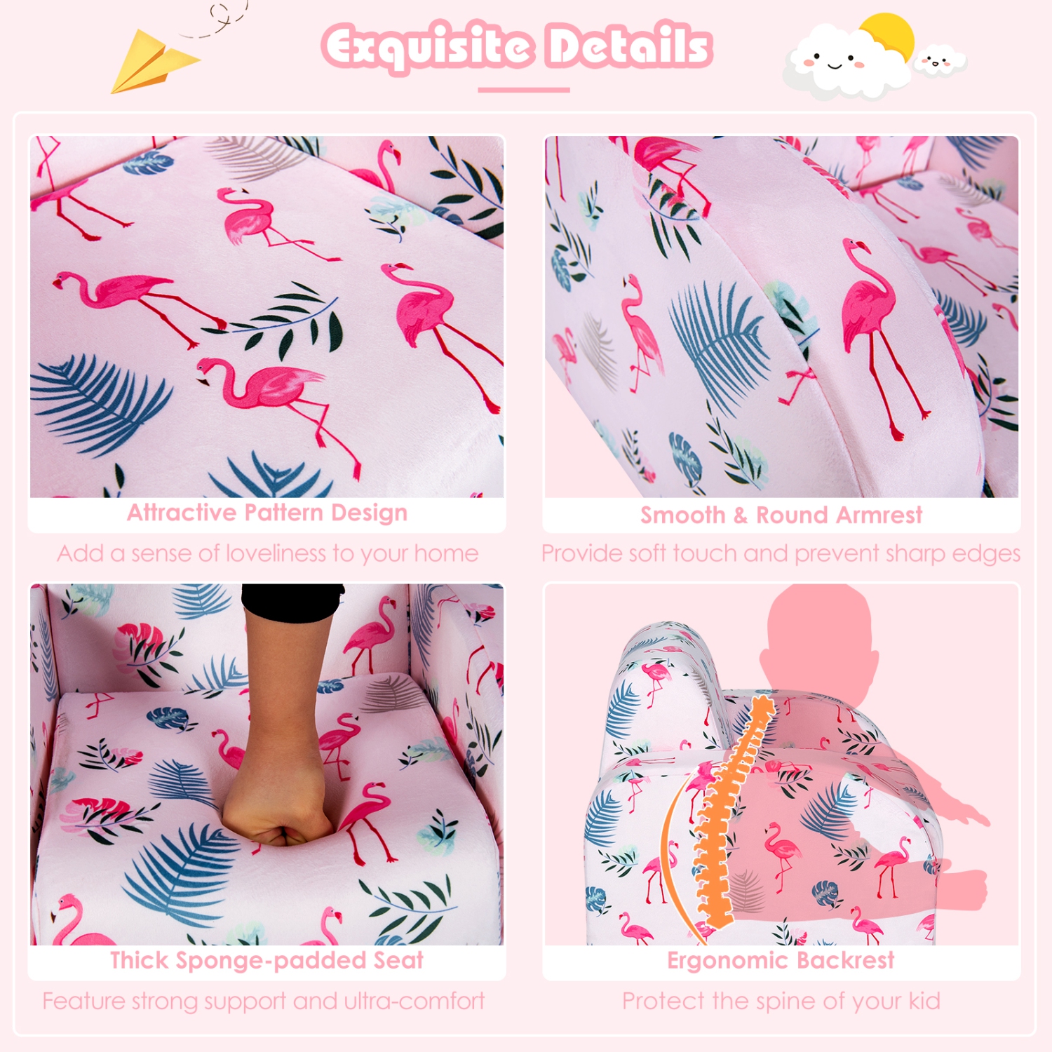 Topbuy 3-in-1 Convertible Kids Sofa Multifunctional Toddler Lounger Upholstered Chair Couch Pink/Blue