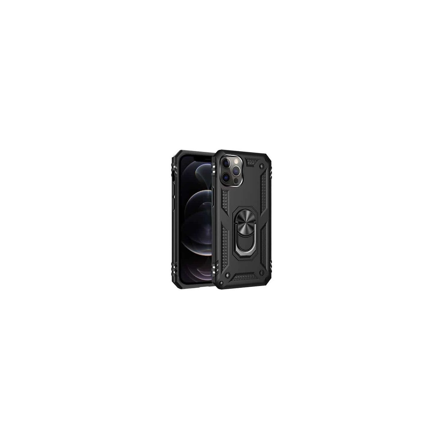 Pour support de voiture en métal magnétique rotatif à 360 degrés de qualité militaire noir iPhone 12 Pro d’Apple, béquille et étui robuste