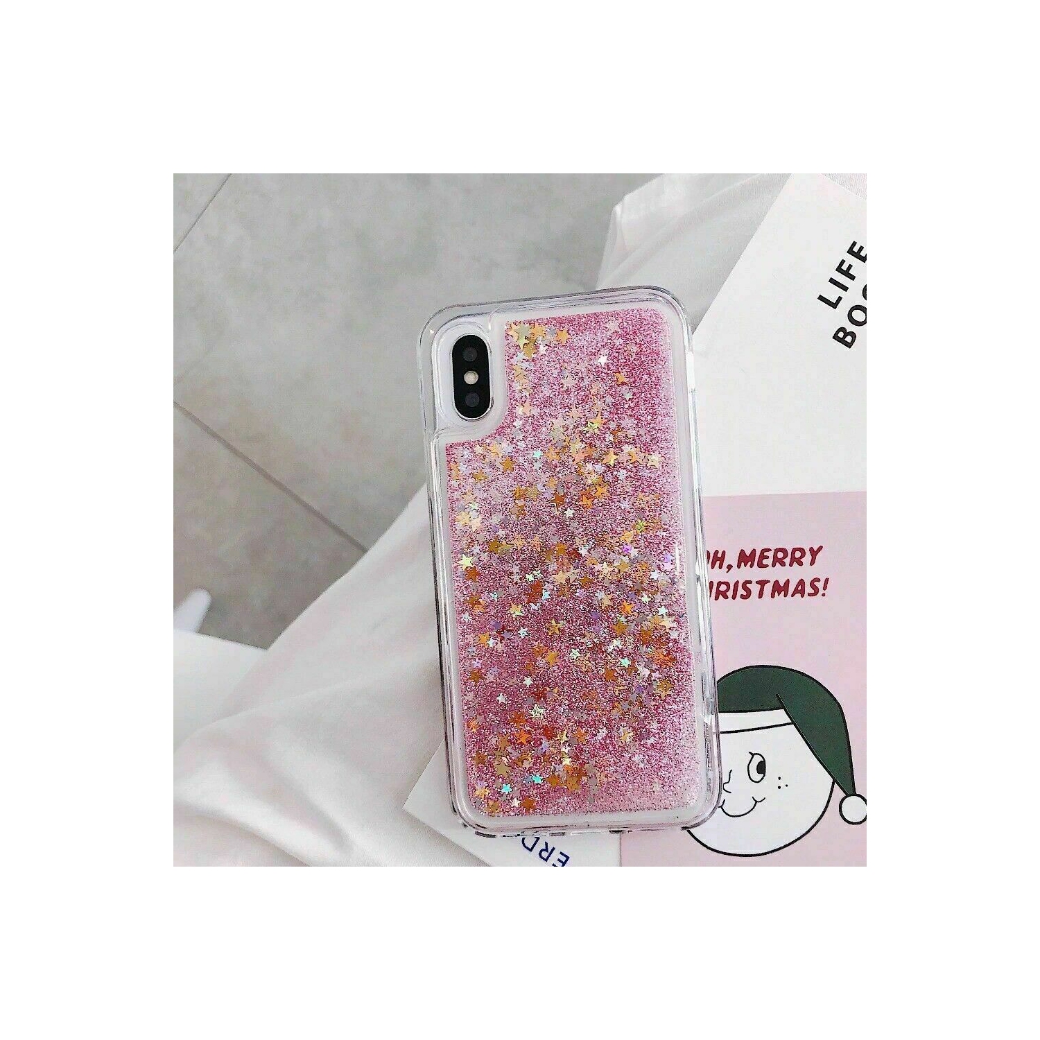 For Apple iPhone 7 / 8 Pink Clear Gel Case Heavy Duty Shockproof Liquid Glitter TPU Silicone Back Cover