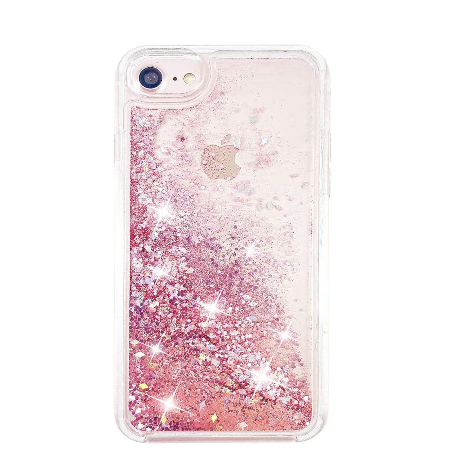 For Apple iPhone SE 2020 Pink Clear Gel Case Heavy Duty Shockproof Liquid Glitter TPU Silicone Back Cover