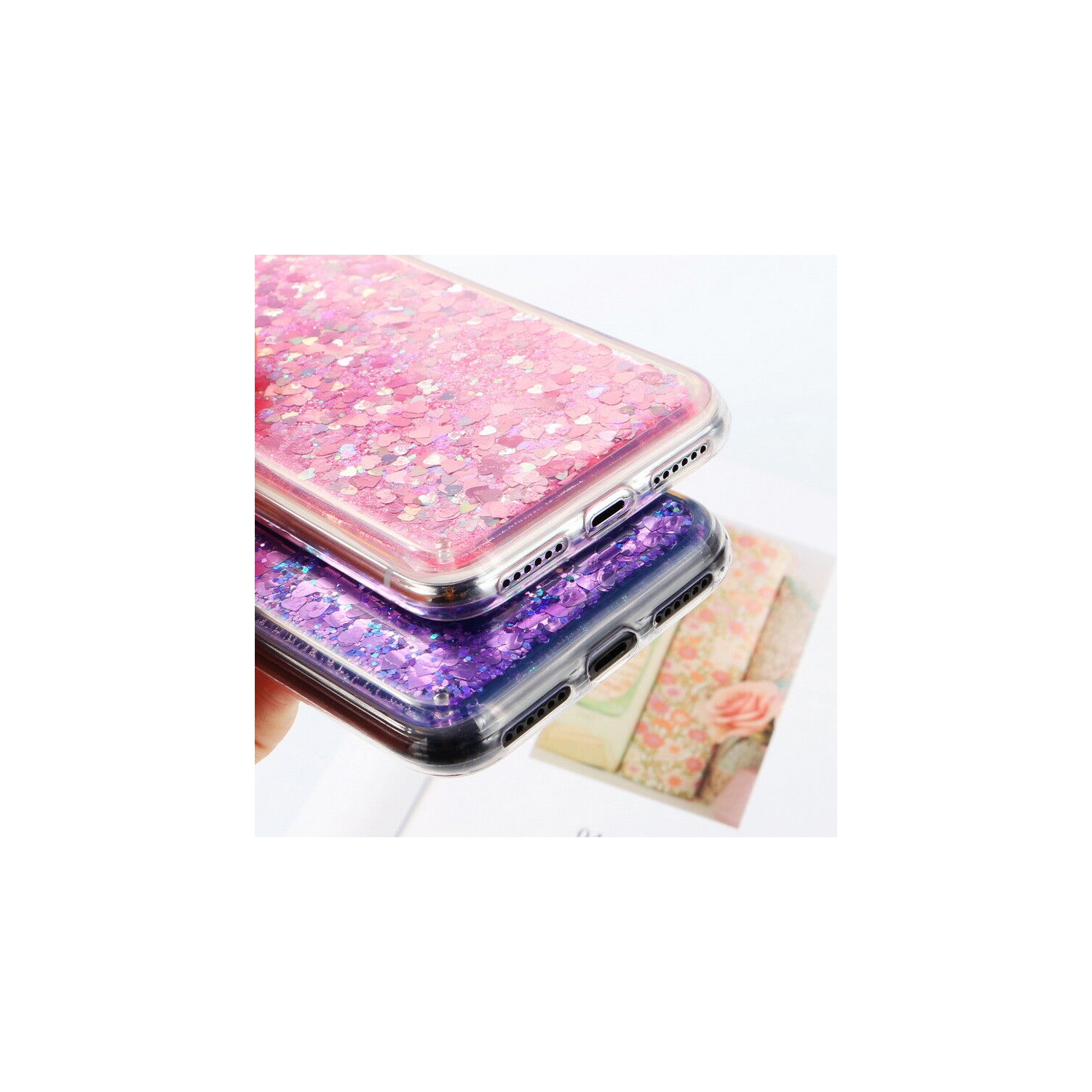 For Apple iPhone SE 2020 Pink Clear Gel Case Heavy Duty Shockproof Liquid Glitter TPU Silicone Back Cover
