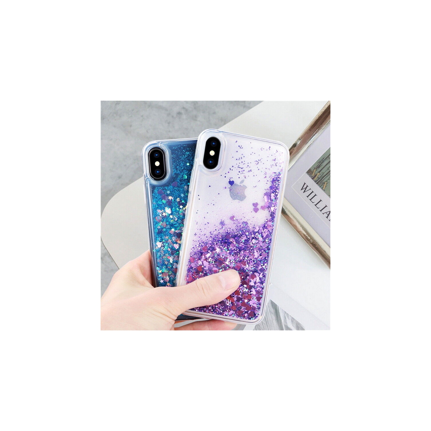 For Apple iPhone XS Max Purple Clear Gel Case Heavy Duty Shockproof Liquid Glitter TPU Silicone Back Cover