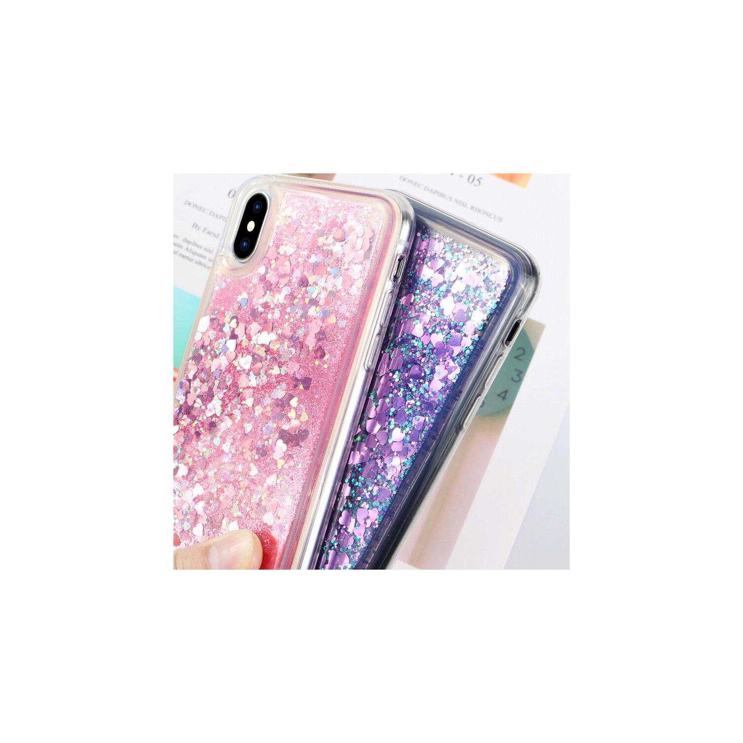 For Apple iPhone X Blue Clear Shockproof Heavy Case Liquid Glitter Cover