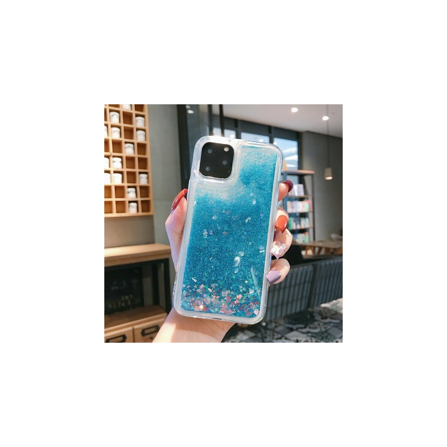 For Apple iPhone 11 Pro Blue Clear Gel Case Heavy Duty Shockproof Liquid Glitter TPU Silicone Back Cover