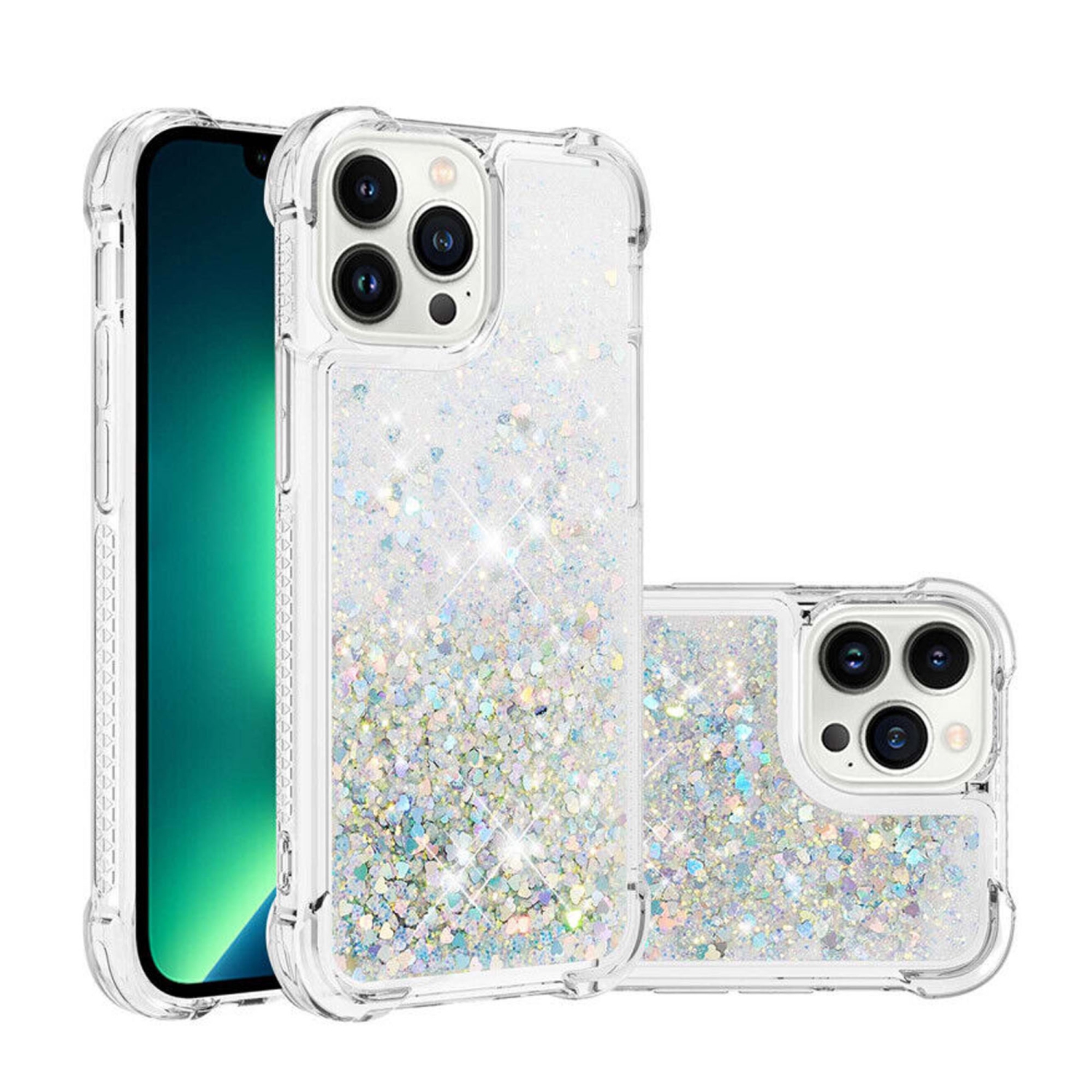 For Apple iPhone 11 White Clear Gel Case Heavy Duty Shockproof Liquid Glitter TPU Silicone Back Cover