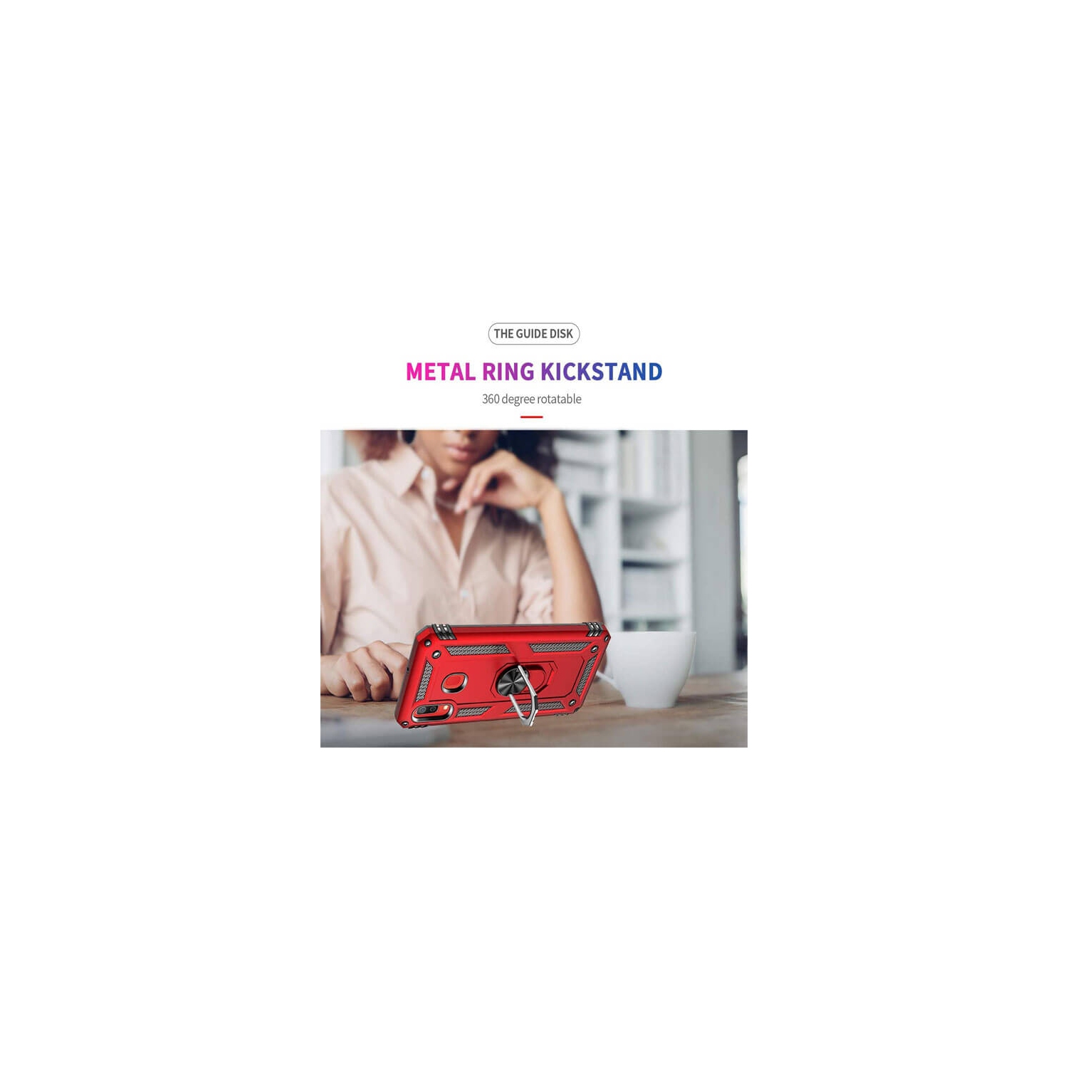 Support à anneau magnétique en métal rotatif pour l’auto à 360 degrés de qualité militaire rouge Galaxy A20 de Samsung avec béquille robuste