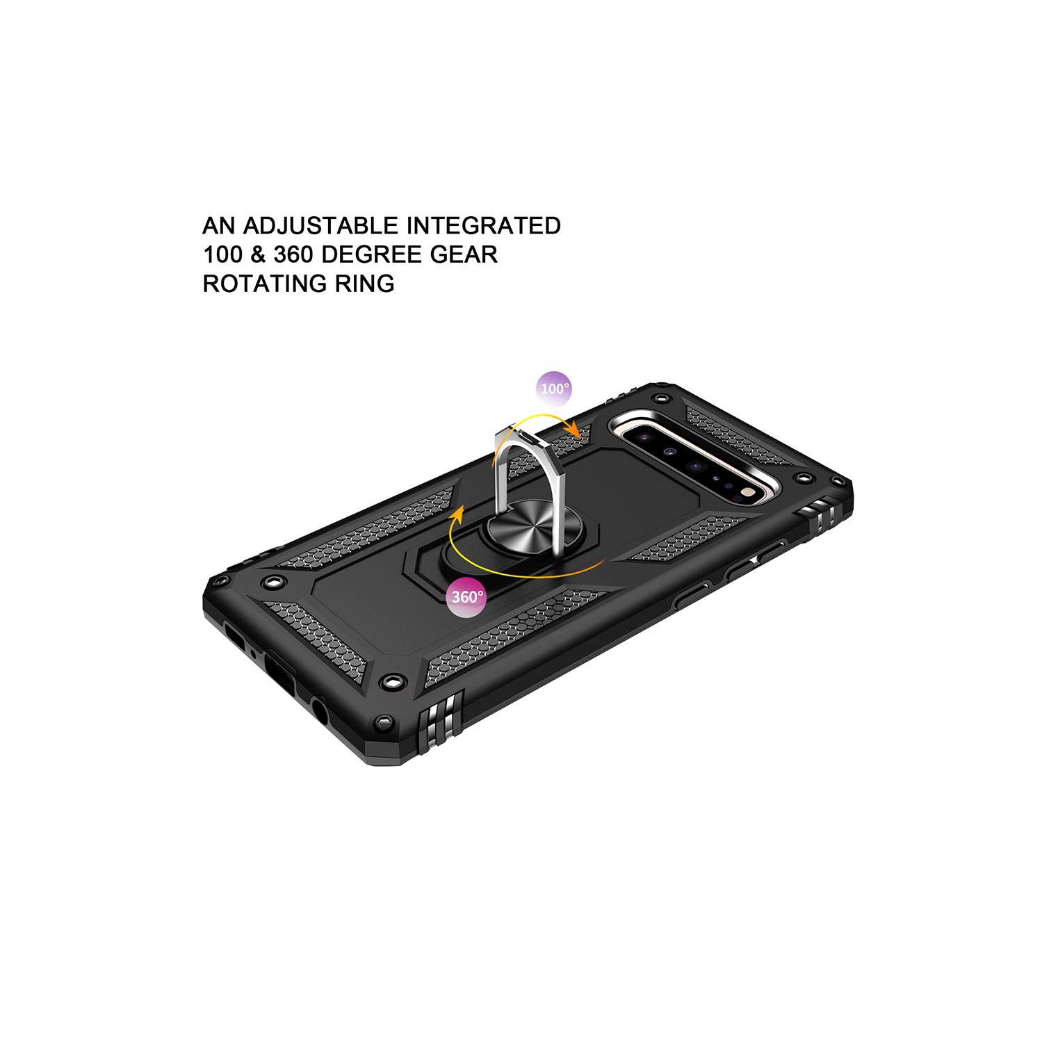 Samsung Galaxy S10e Rose Gold Military Grade 360 Degree Rotating Metal Magnetic Ring Car Mount Holder Kickstand Shockproof Heavy Duty Cover