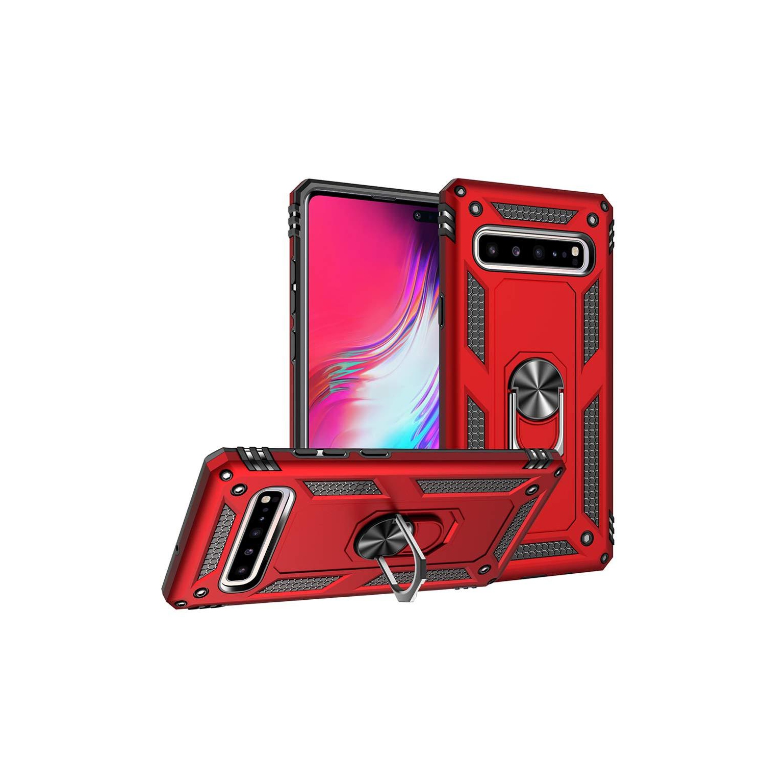 Support à anneau magnétique en métal pivotant à 360 degrés pour support d’auto Galaxy S10e de Samsung - Rouge militaire