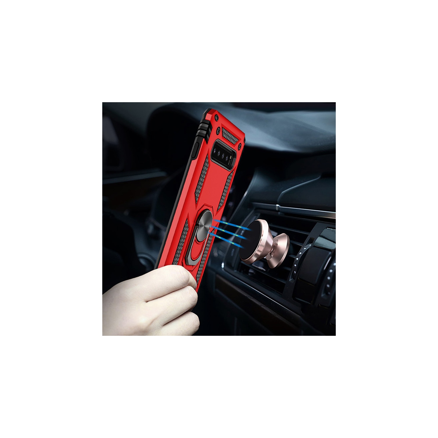 Support à anneau magnétique en métal pivotant à 360 degrés pour support d’auto Galaxy S10e de Samsung - Rouge militaire