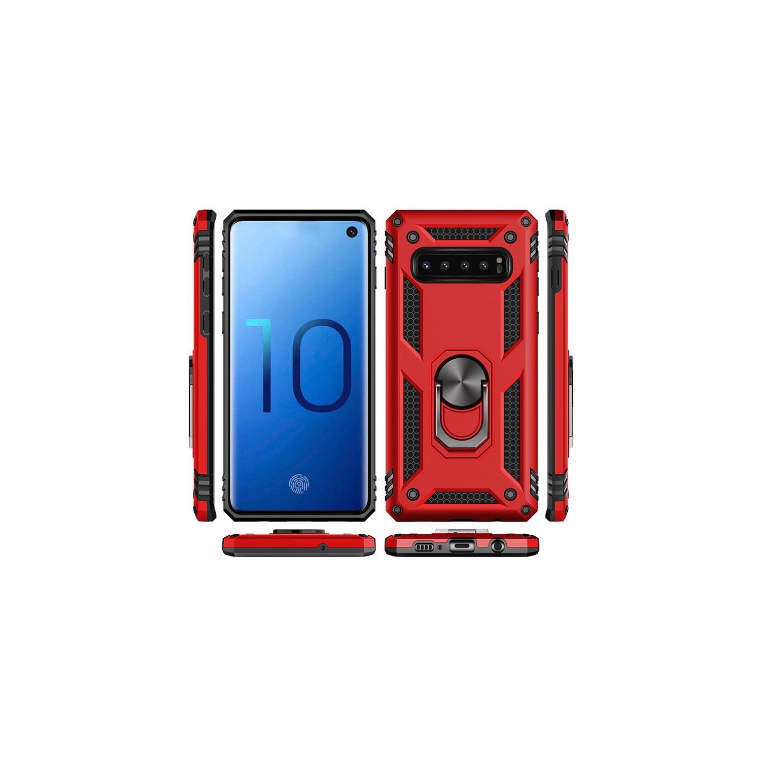 Support à anneau magnétique en métal pivotant à 360 degrés pour support d’auto Galaxy S10e de Samsung - Rouge militaire