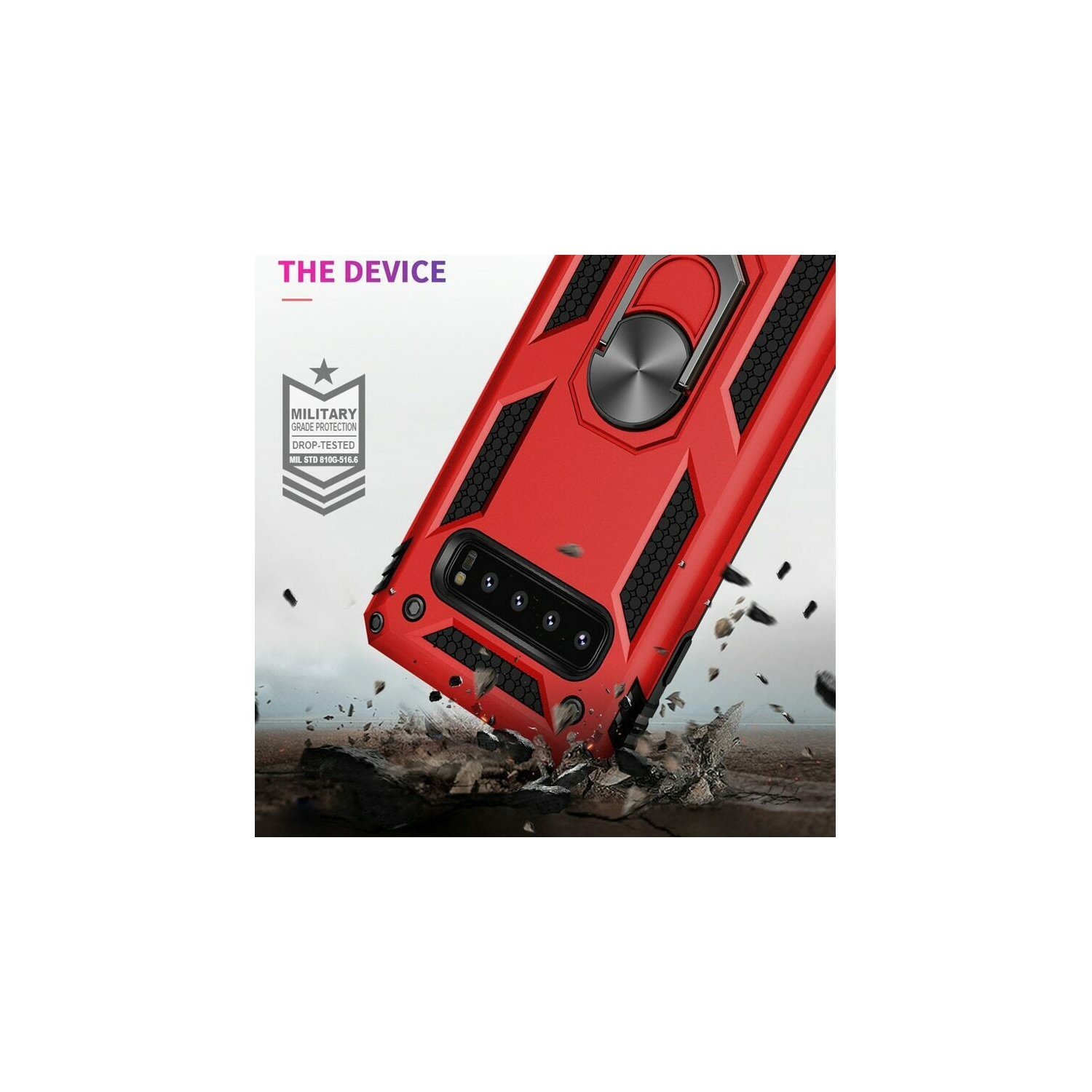 Support à anneau magnétique en métal pivotant à 360 degrés pour support d’auto Galaxy S10e de Samsung - Rouge militaire