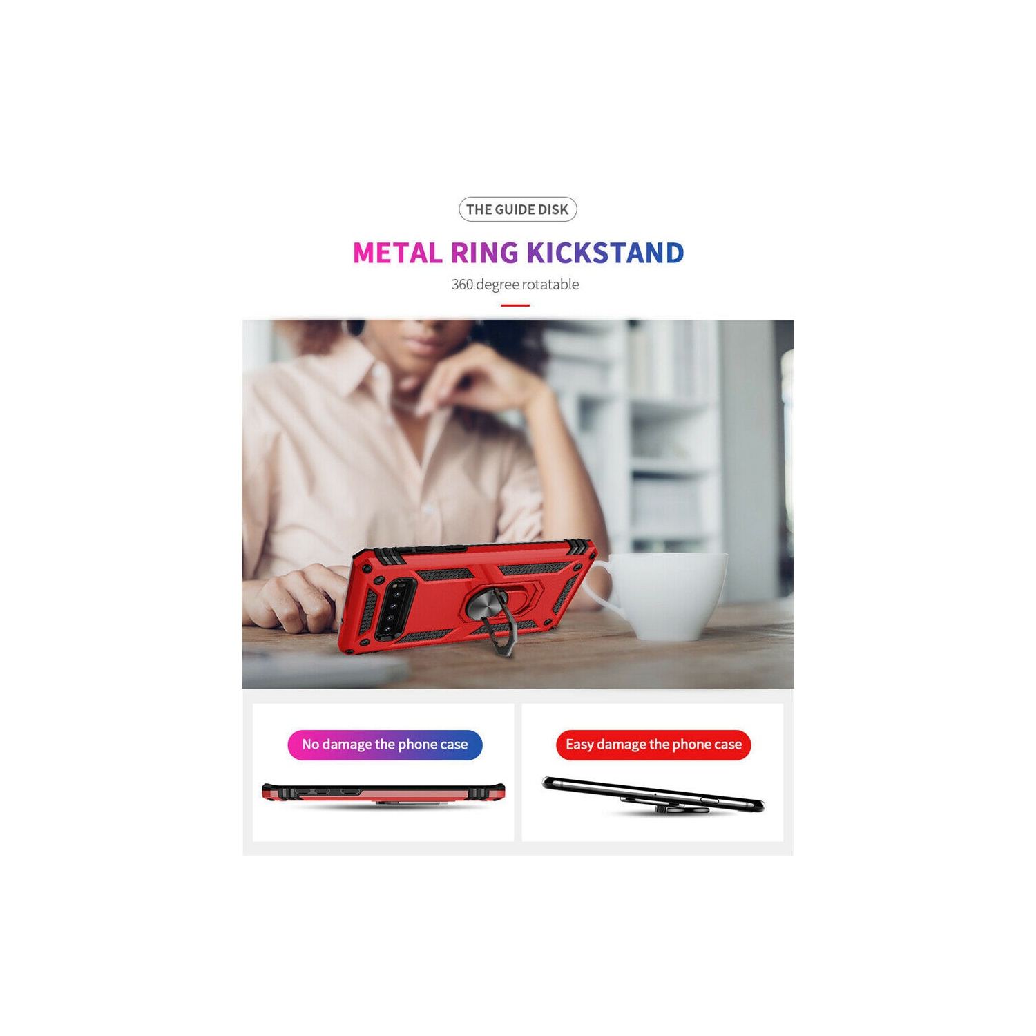 Support à anneau magnétique en métal pivotant à 360 degrés pour support d’auto Galaxy S10e de Samsung - Rouge militaire