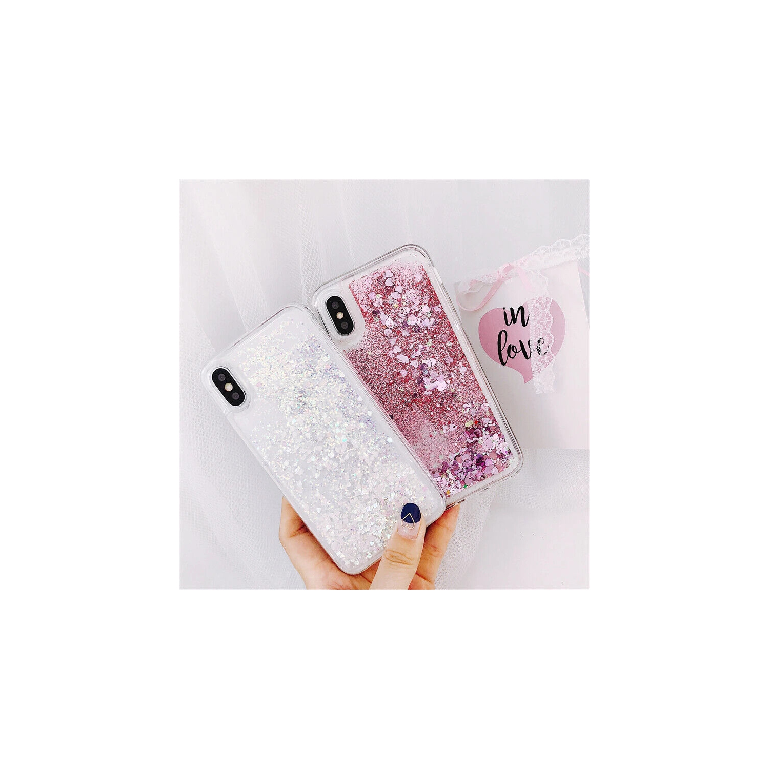 Pour Apple iPhone X/XS Étui gel transparent robuste, résistant, antichoc, TPU, Liquid Glitter, couverture arrière en silicone