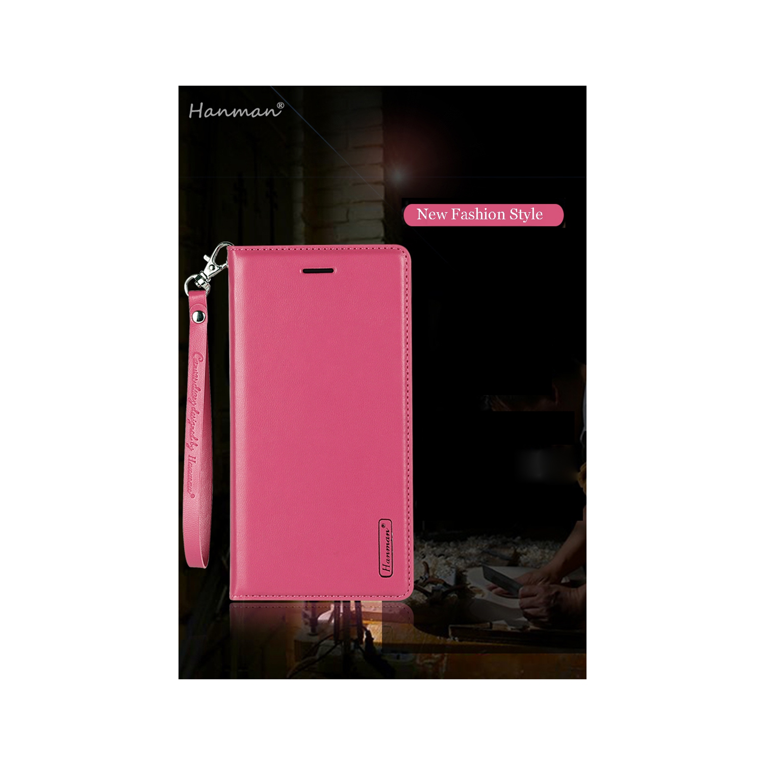 Pour P20 Lite de Huawei, étui portefeuille en cuir de luxe antichoc Hanman rose vif