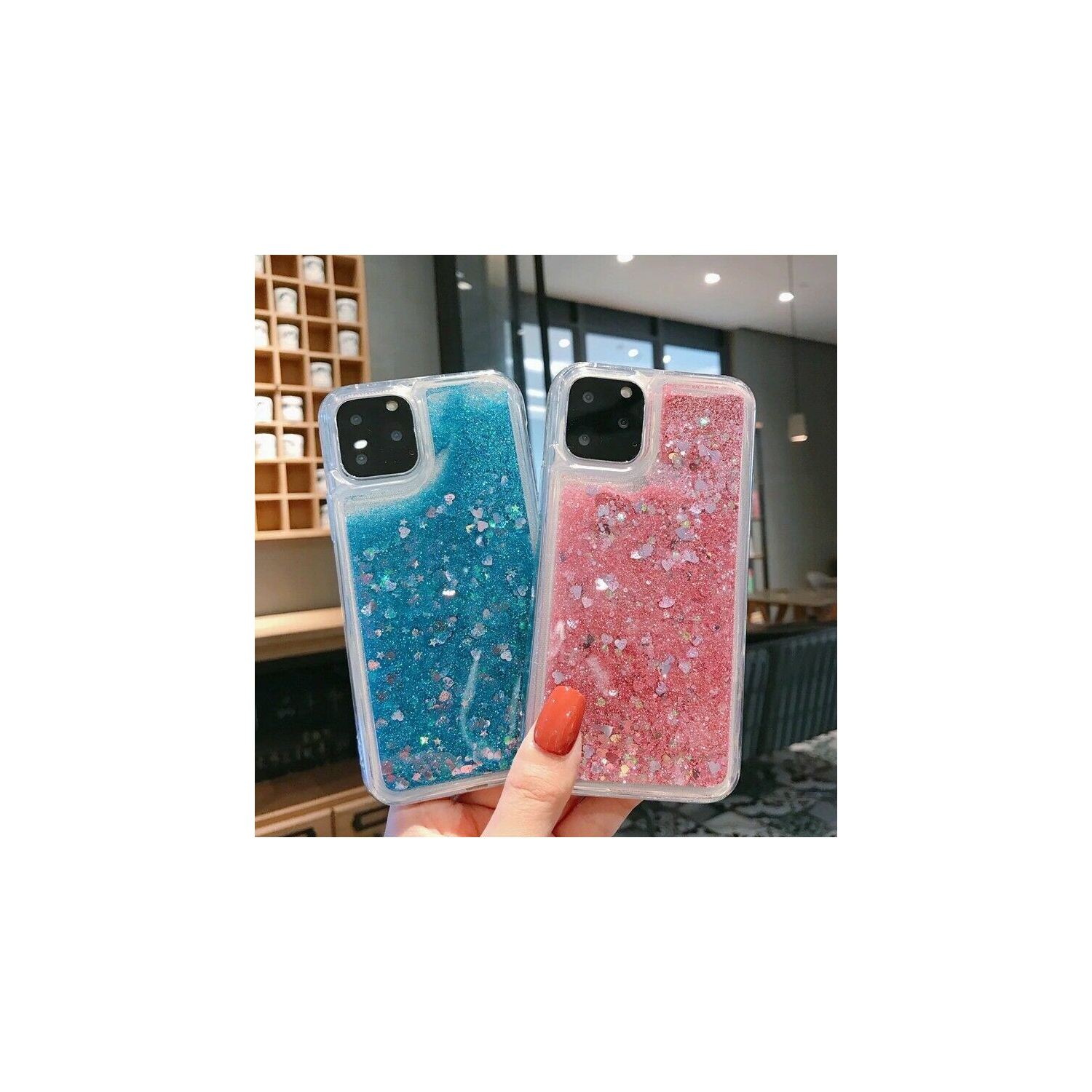 For Apple iPhone 11 Pro Pink Clear Gel Case Heavy Duty Shockproof Liquid Glitter TPU Silicone Back Cover