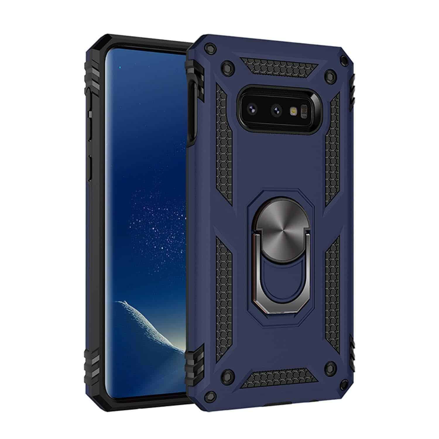 Samsung Galaxy S10e Navy Blue Military Grade 360 Degree Rotating Metal Magnetic Ring Car Mount Holder Kickstand Shockproof Heavy Duty Cover