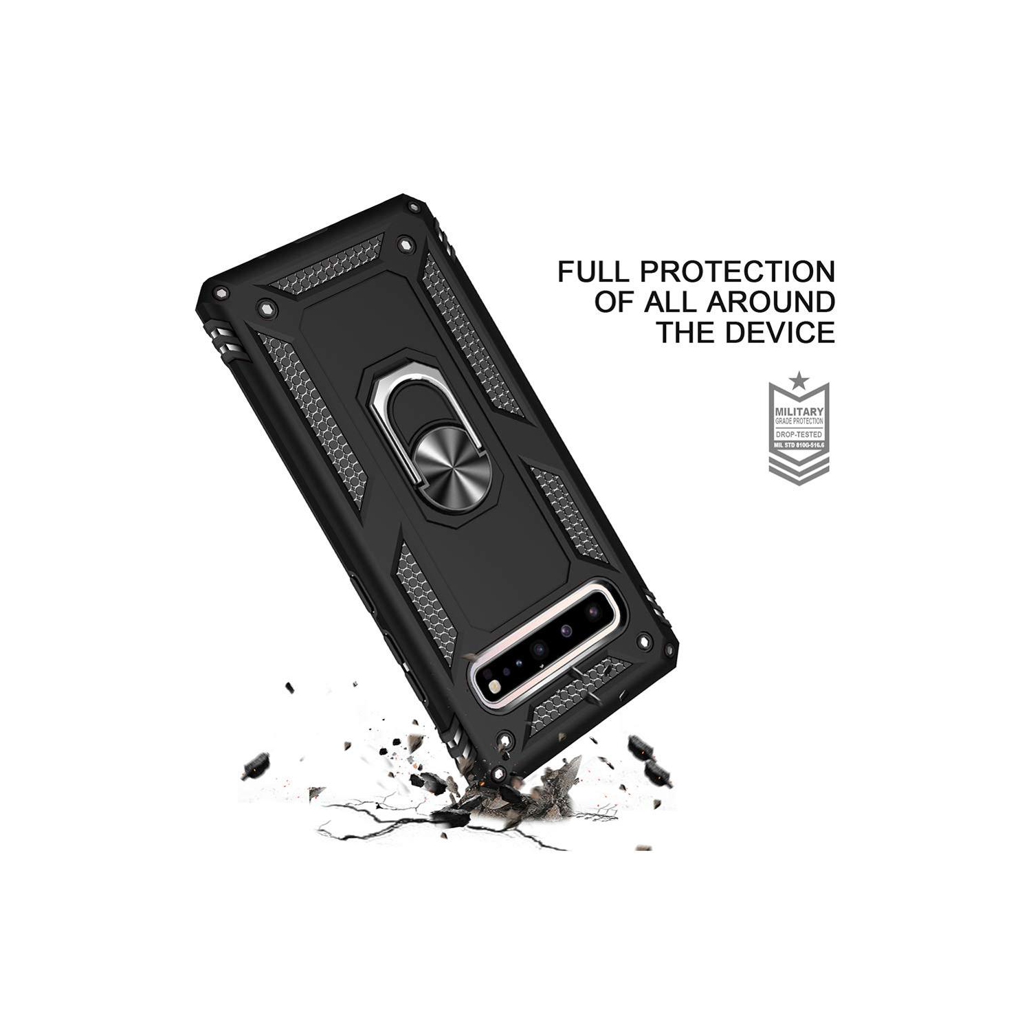 Samsung Galaxy S10e Navy Blue Military Grade 360 Degree Rotating Metal Magnetic Ring Car Mount Holder Kickstand Shockproof Heavy Duty Cover