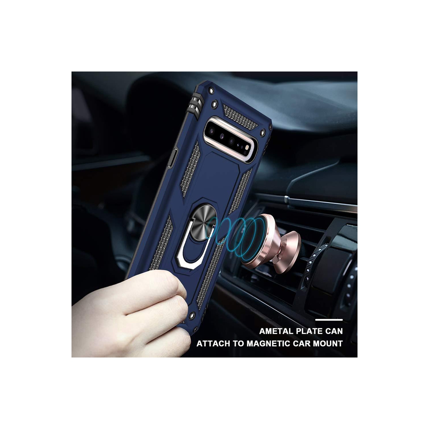 Samsung Galaxy S10e Navy Blue Military Grade 360 Degree Rotating Metal Magnetic Ring Car Mount Holder Kickstand Shockproof Heavy Duty Cover