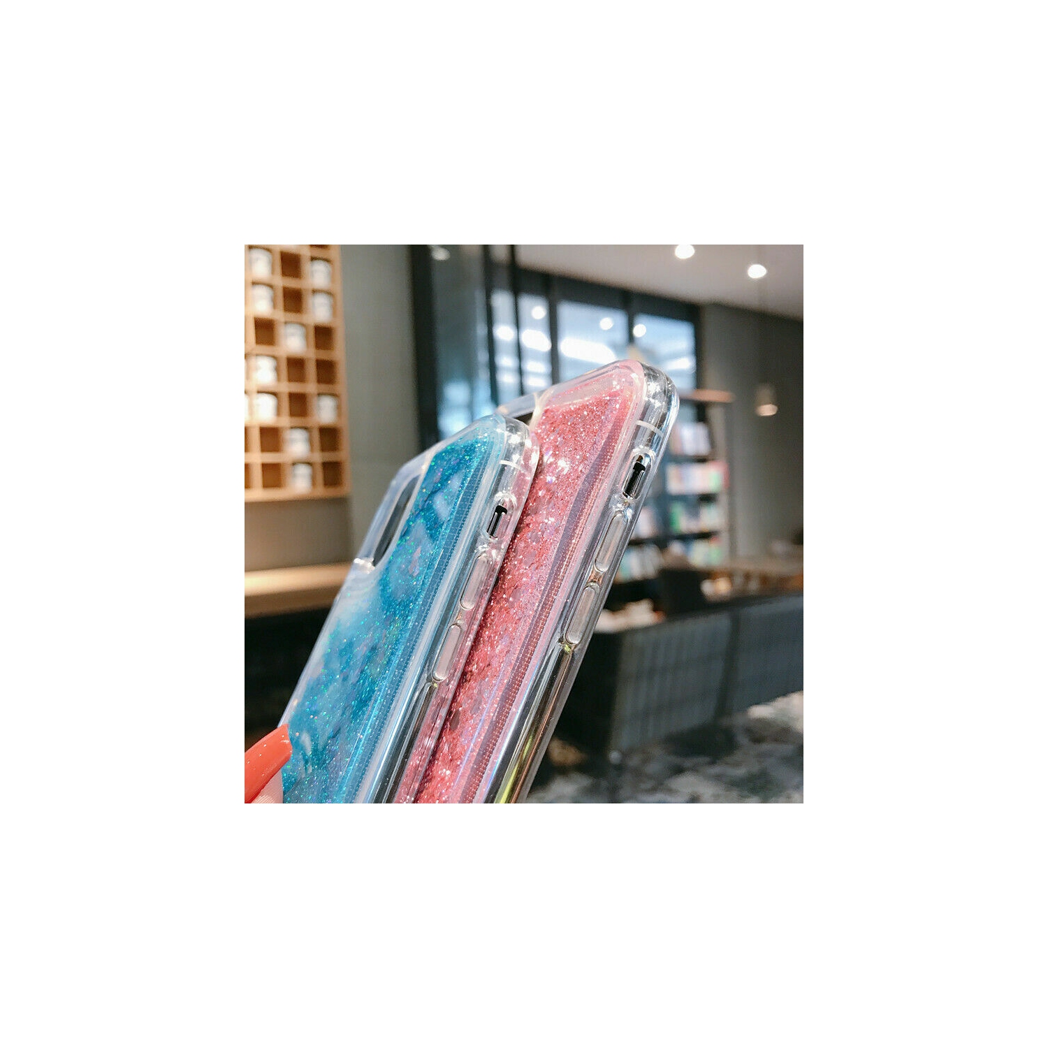 For Phone XS Purple Clear Shockproof Heavy Case Liquid Glitter Cover