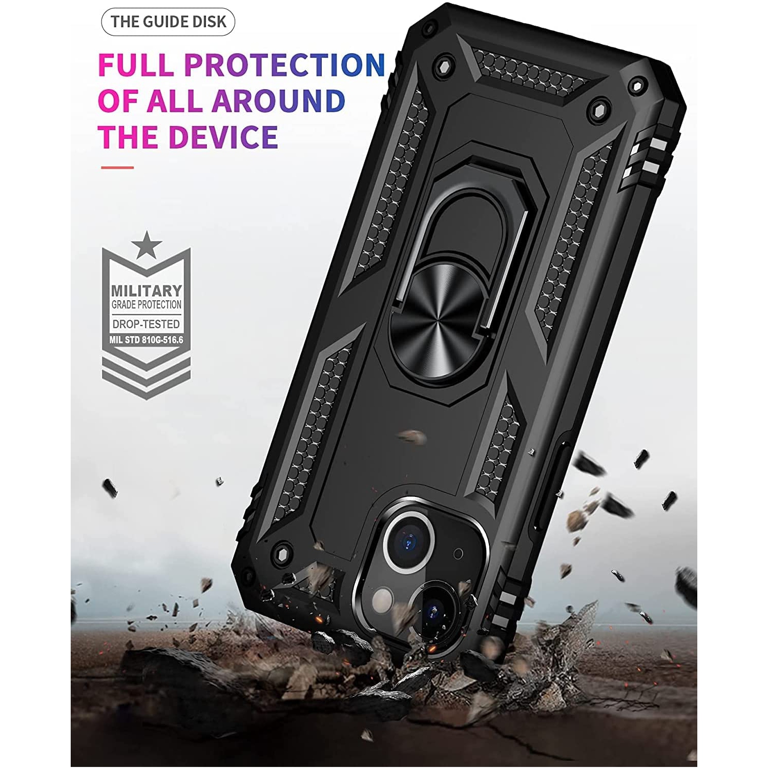 Supershield Shockproof 360 Magnetic Protective Case With Ring Holder For Apple iPhone 13 Pro - Black