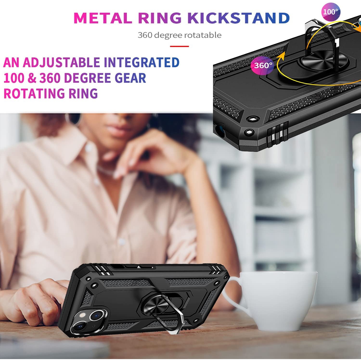 Supershield Shockproof 360 Magnetic Protective Case With Ring Holder For Apple iPhone 13 Pro - Black