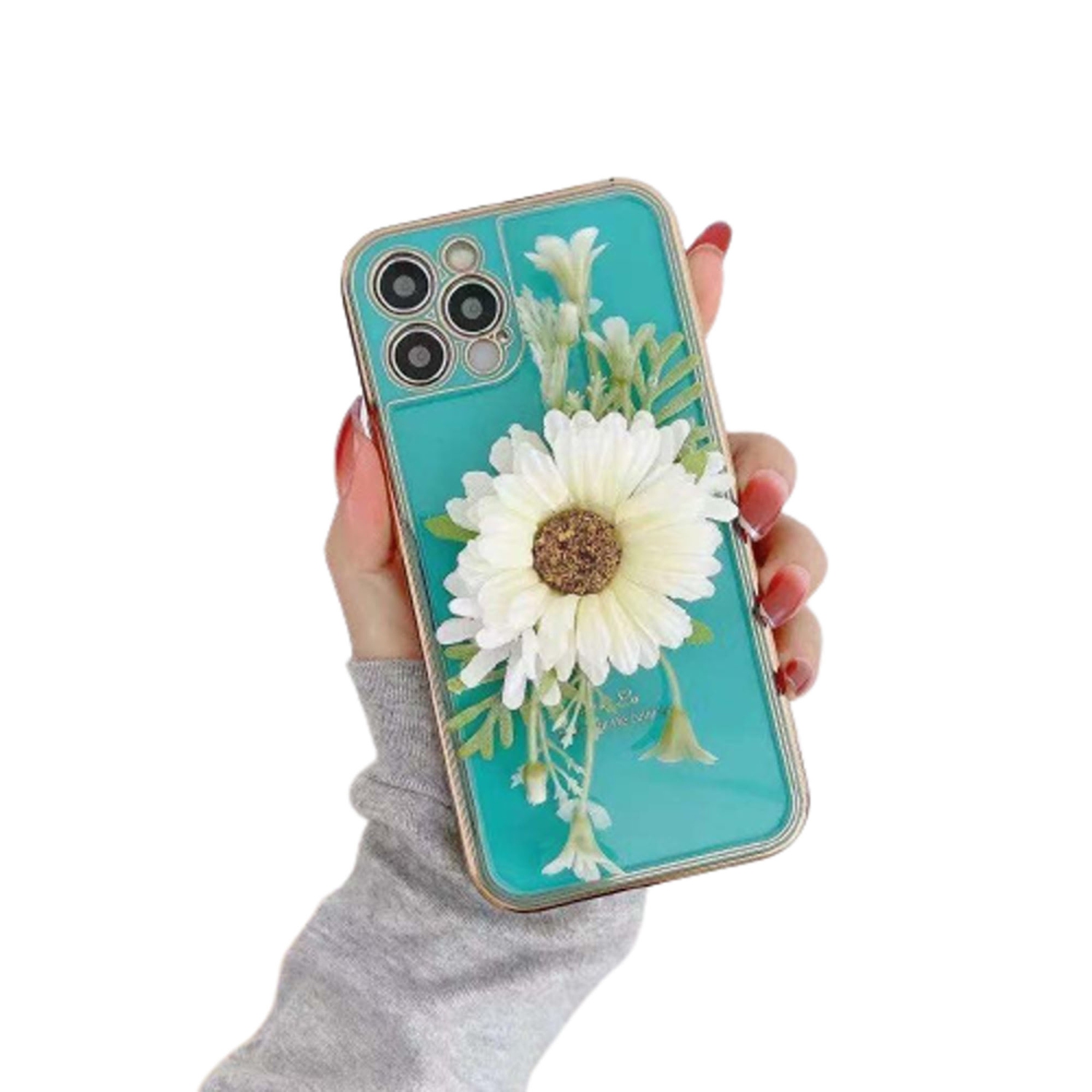 Apple iPhone 12 Pro Max Blue Case Fashion Flower Smart Shockproof Heavy Duty Luxury Back Cover