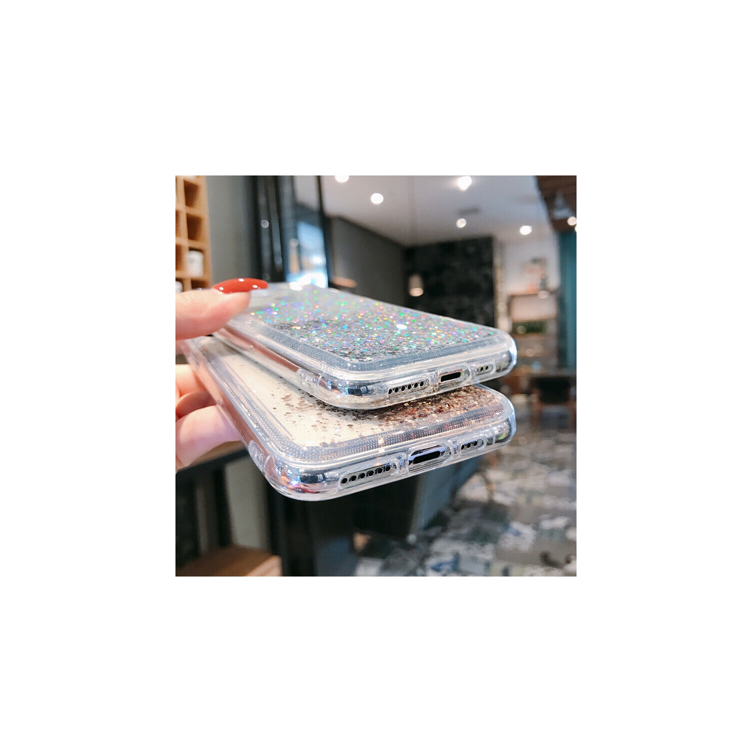 For Apple iPhone X / XS Max Blue Clear Gel Case Heavy Duty Shockproof Liquid Glitter TPU Silicone Back Cover