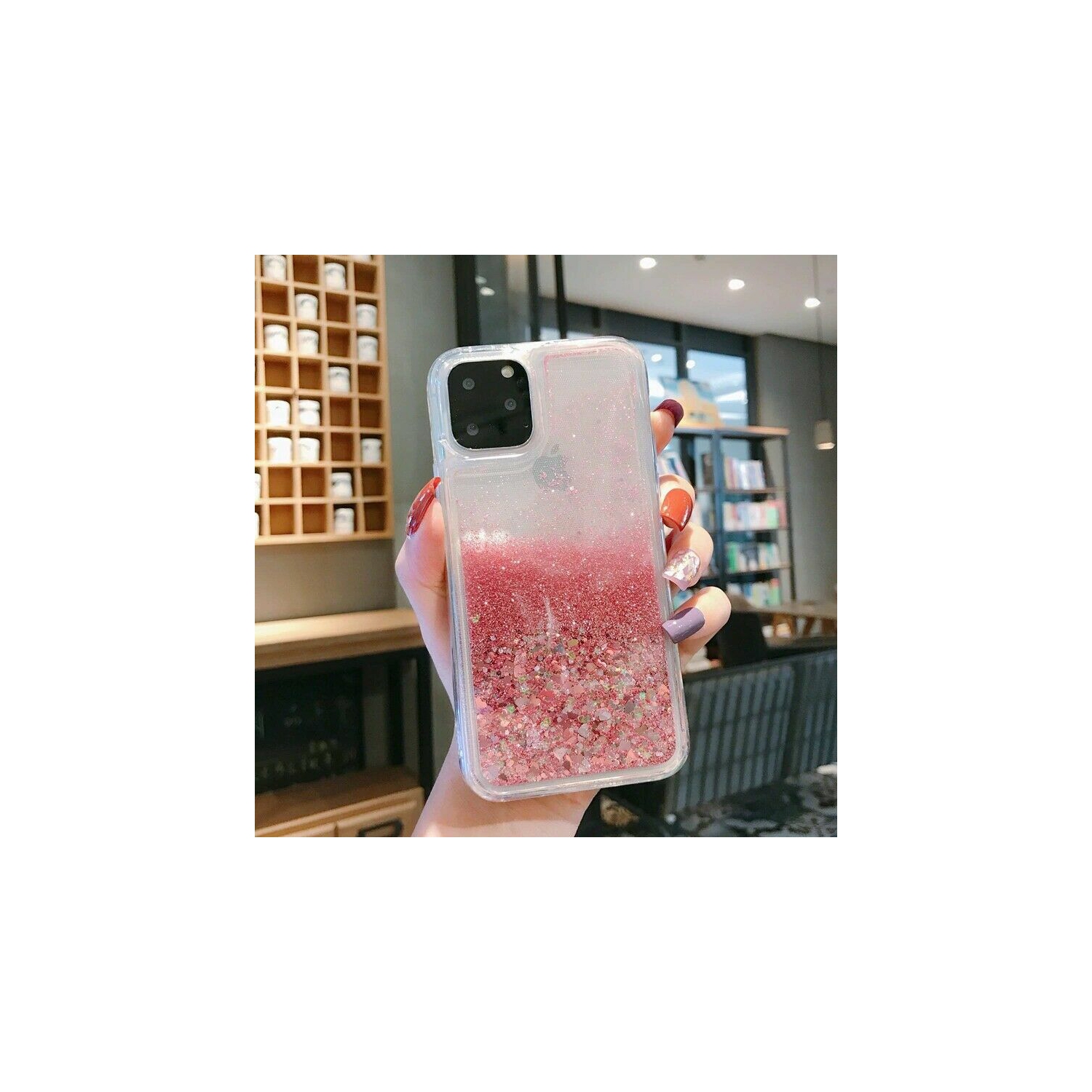 For Apple iPhone 11 Pink Clear Gel Case Heavy Duty Shockproof Liquid Glitter TPU Silicone Back Cover