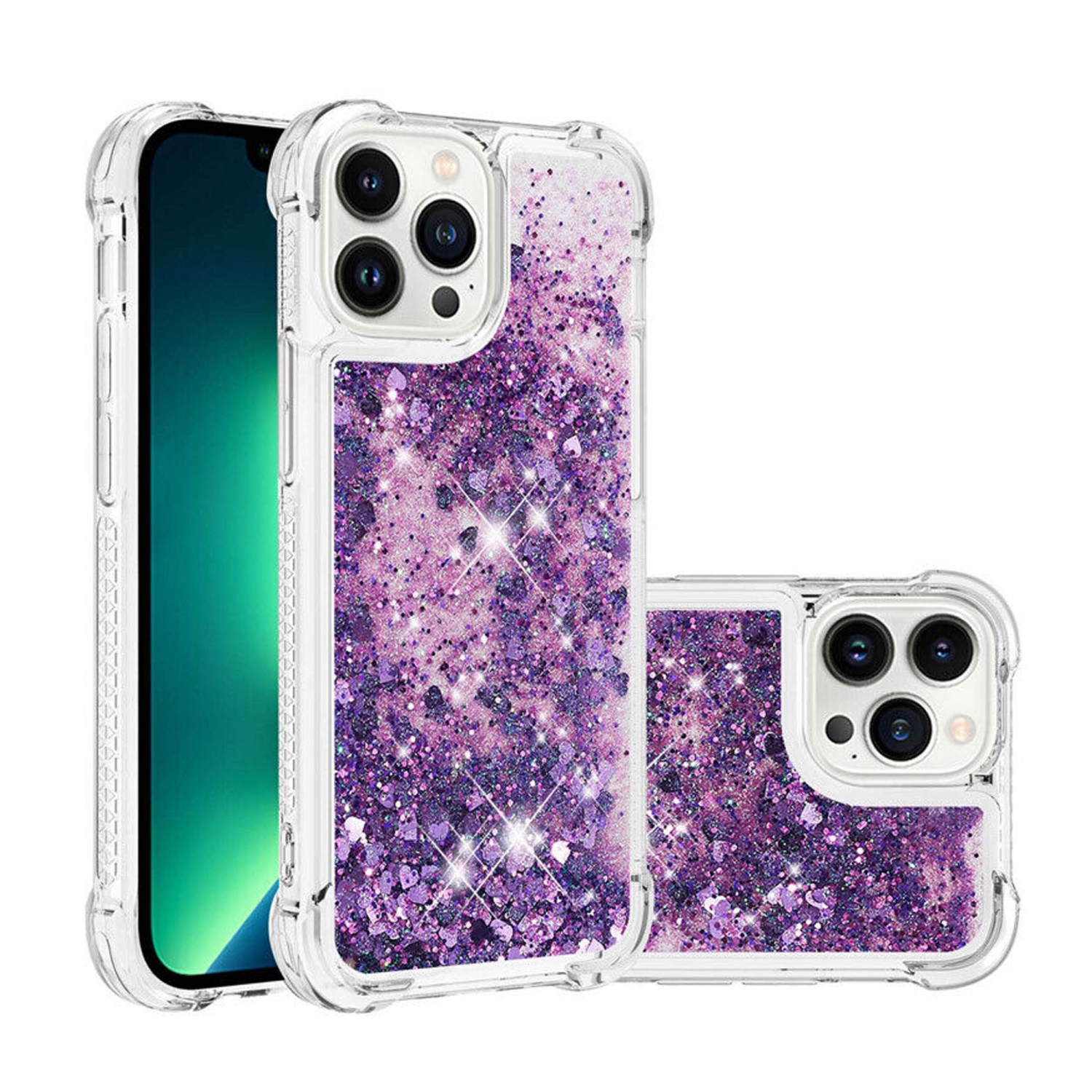 For Apple iPhone 11 Pro Purple Clear Gel Case Heavy Duty Shockproof Liquid Glitter TPU Silicone Back Cover