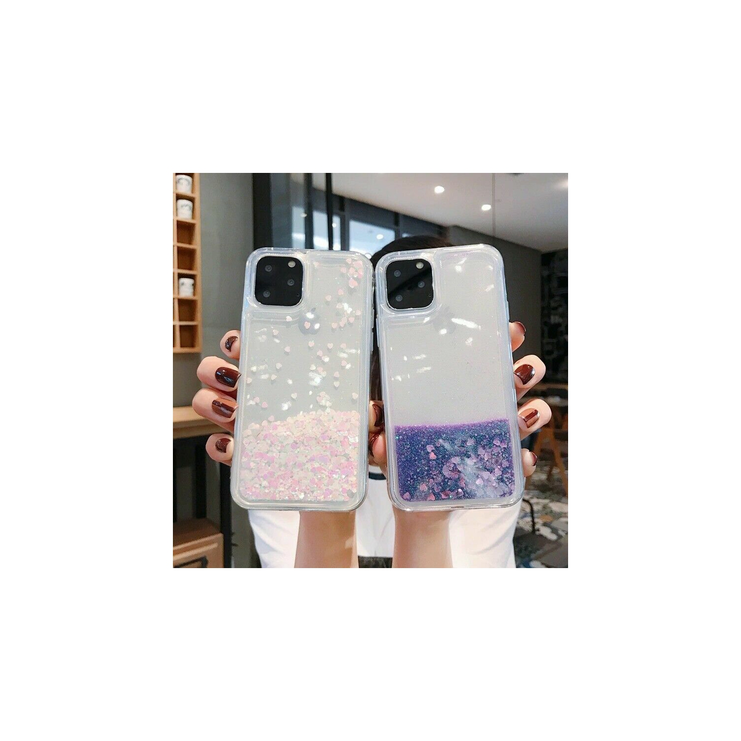 For Apple iPhone 11 Pro Purple Clear Gel Case Heavy Duty Shockproof Liquid Glitter TPU Silicone Back Cover