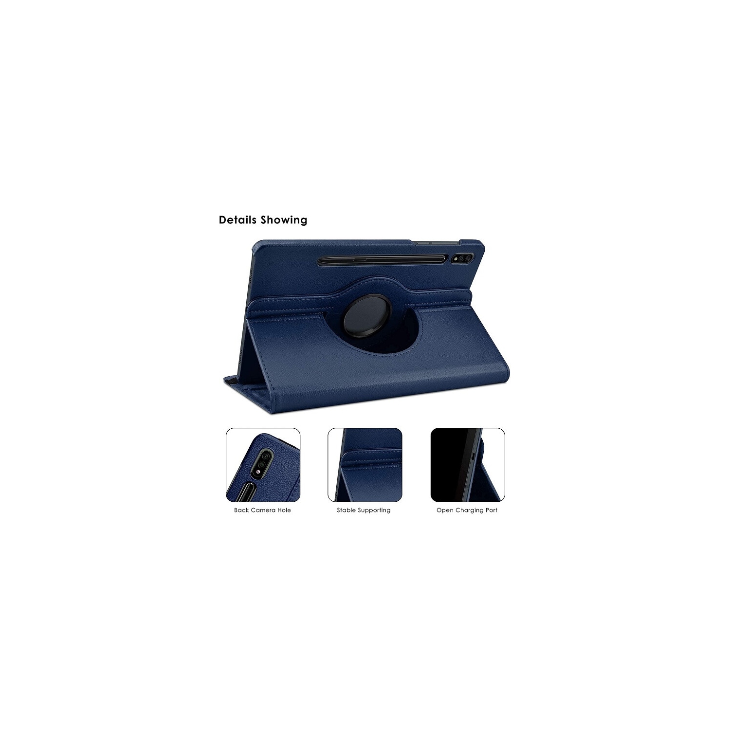 For Samsung Galaxy Tab S7 Case sm- T870/875 Navy Blue Leather Smart 360 Rotate Flip Stand Case Cover - Blue