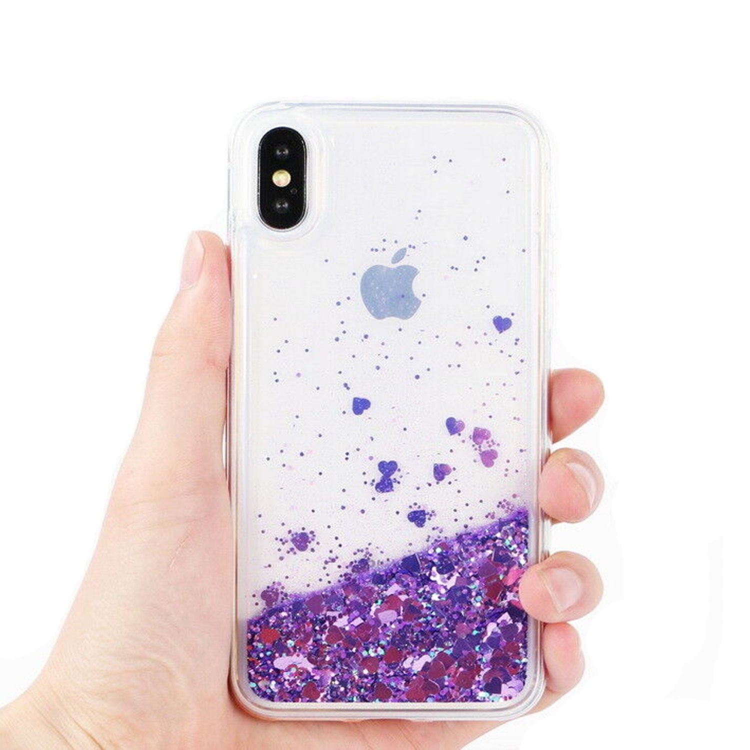 For Apple iPhone X / XS Purple Clear Gel Case Heavy Duty Shockproof Liquid Glitter TPU Silicone Back Cover