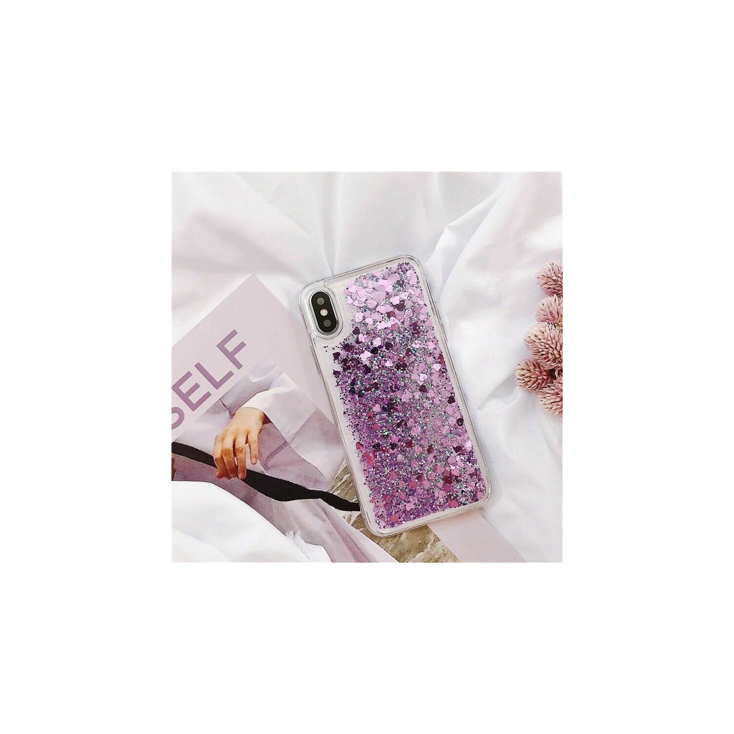For Apple iPhone X / XS Purple Clear Gel Case Heavy Duty Shockproof Liquid Glitter TPU Silicone Back Cover