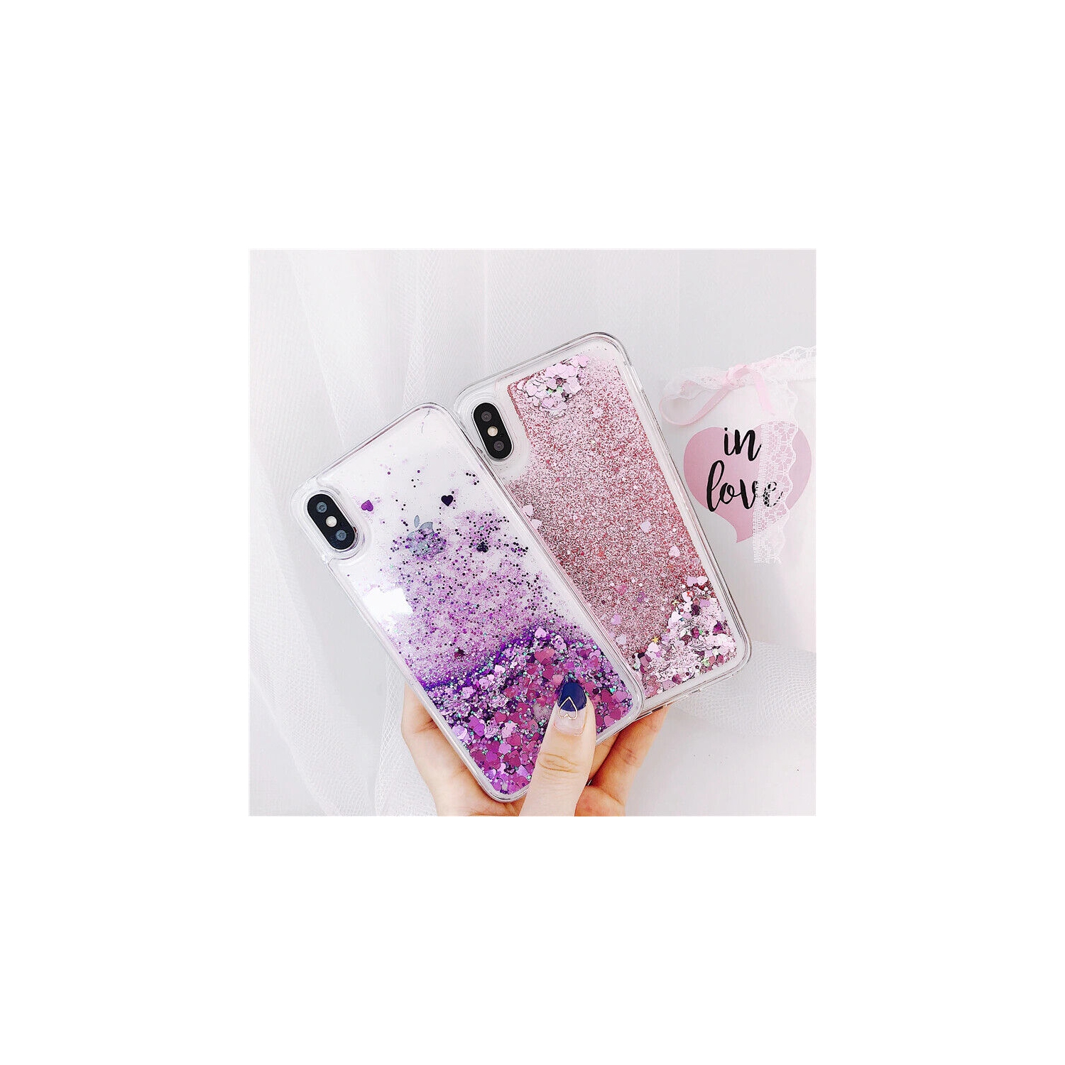 For Apple iPhone X / XS Purple Clear Gel Case Heavy Duty Shockproof Liquid Glitter TPU Silicone Back Cover
