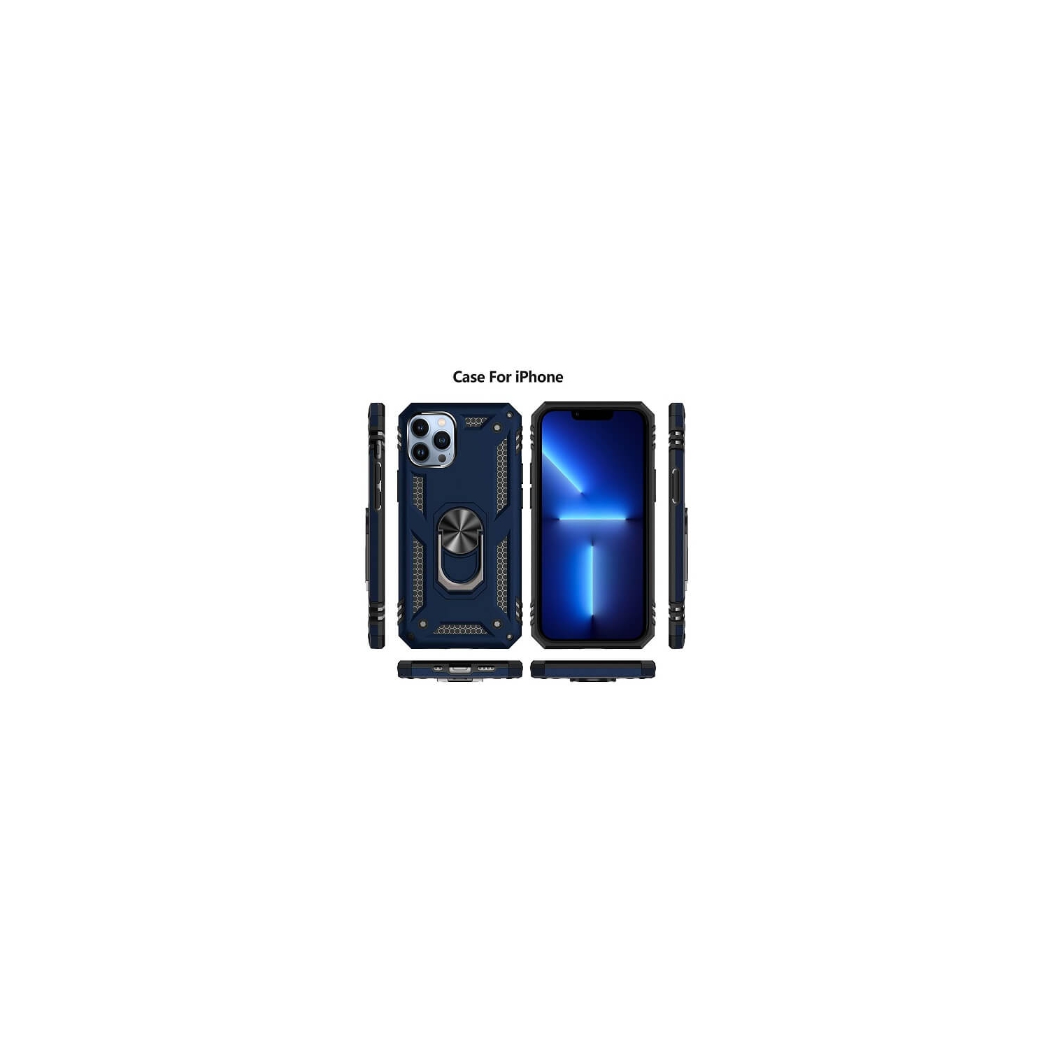 Supershield Shockproof 360 Magnetic Protective Case With Ring Holder For Apple iPhone 13 Pro - Blue