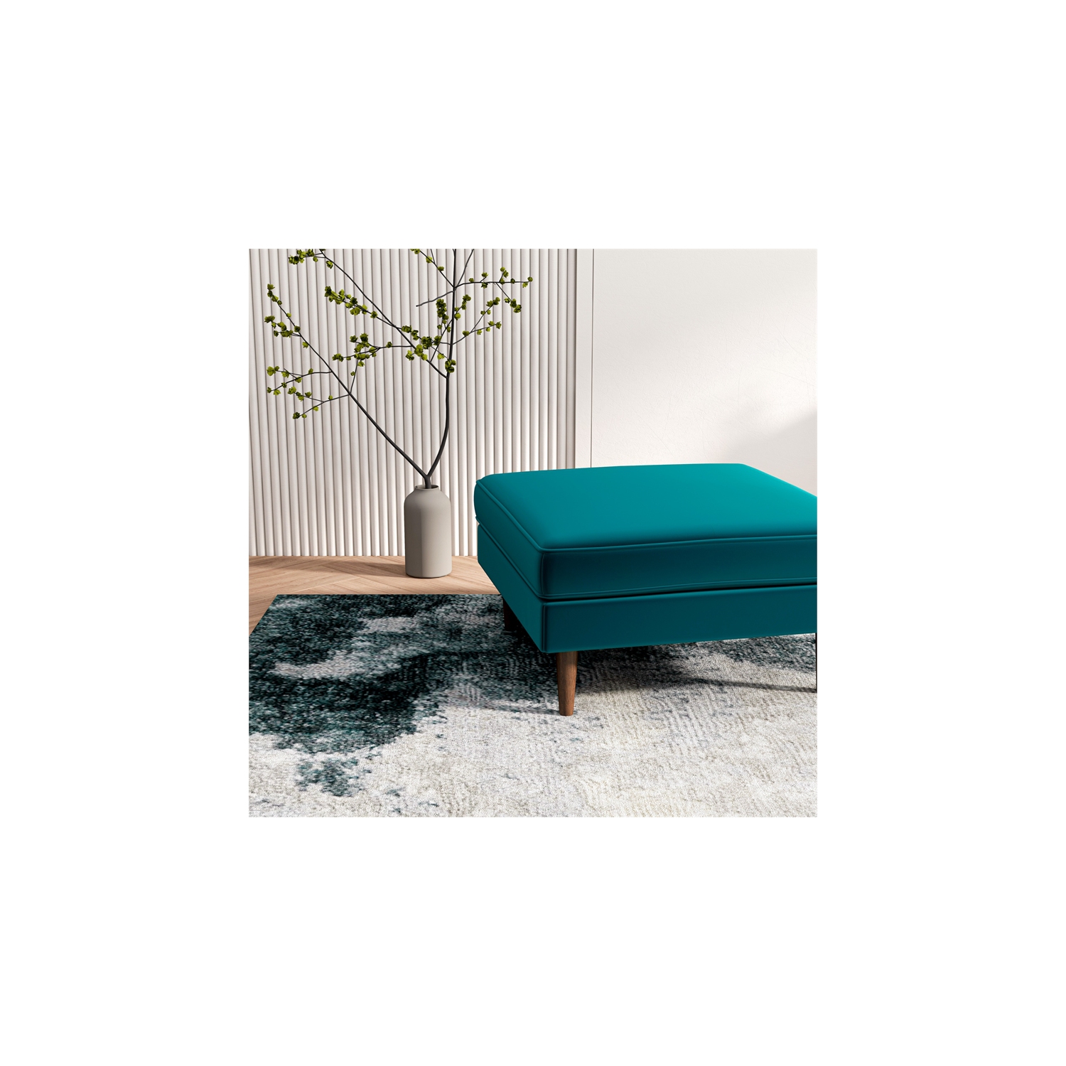 Hudson Mid-Century Modern Square Velvet Ottoman in Teal