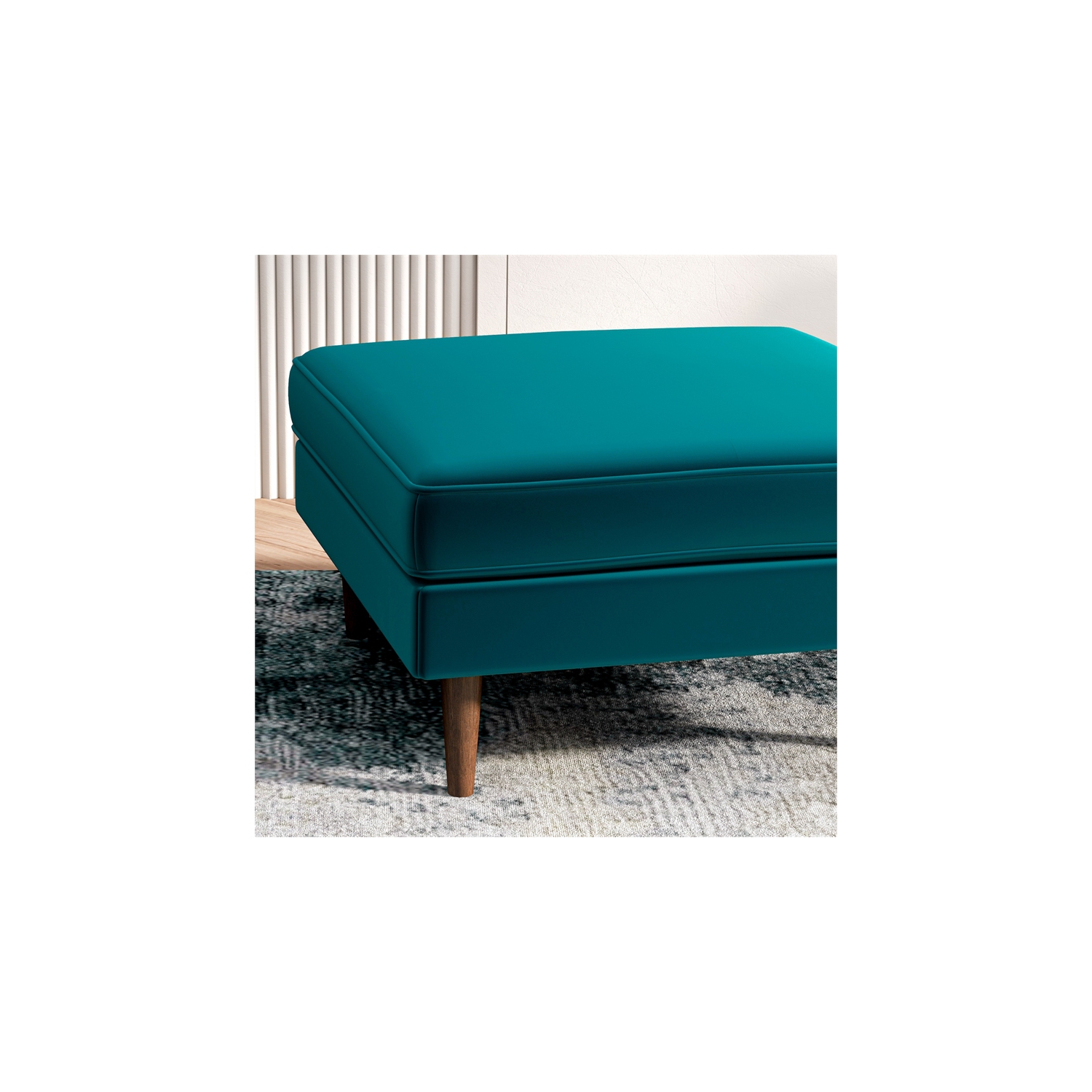 Hudson Mid-Century Modern Square Velvet Ottoman in Teal